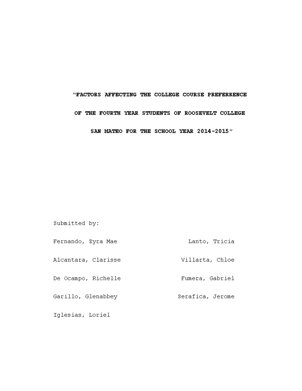 Factors Influencing College Course Preference: A Study on Roosevelt ...