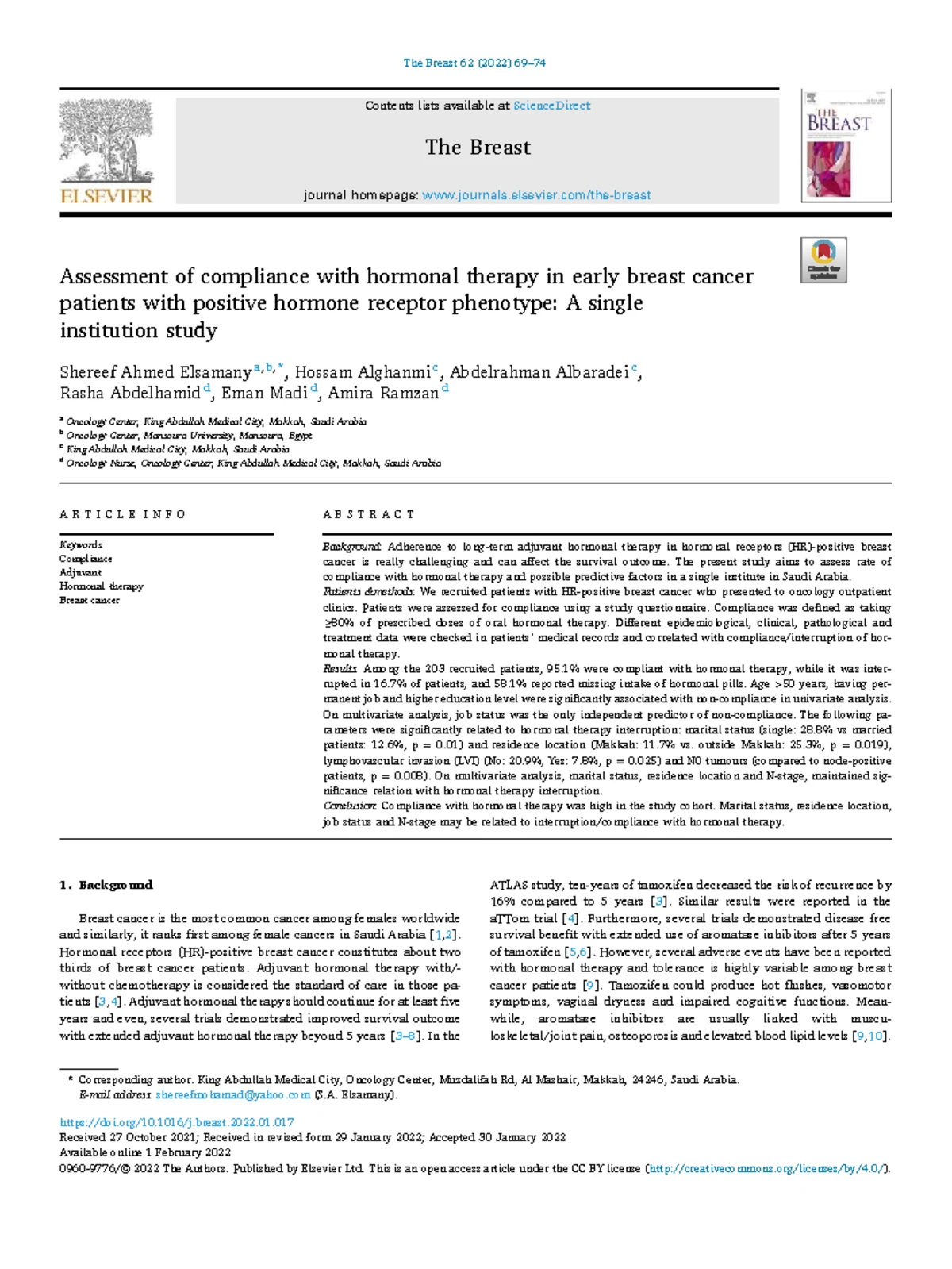 The Impact of Symptom Clusters on Endocrine Therapy Adherence in Breast ...