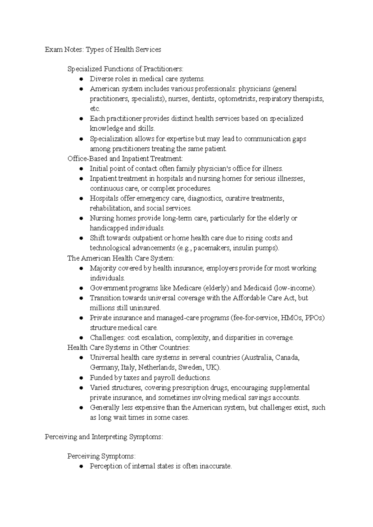Health Psychology Chapter 9: Exam Notes on Health Services & Systems ...