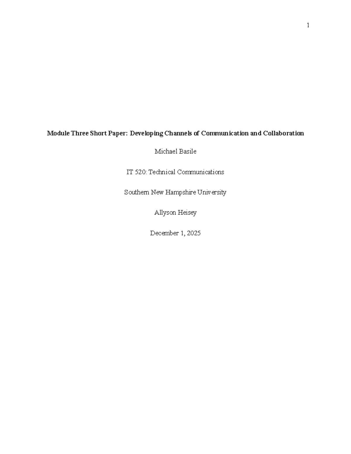 IT 520: 3-2 Short Paper on Communication & Collaboration Strategies ...
