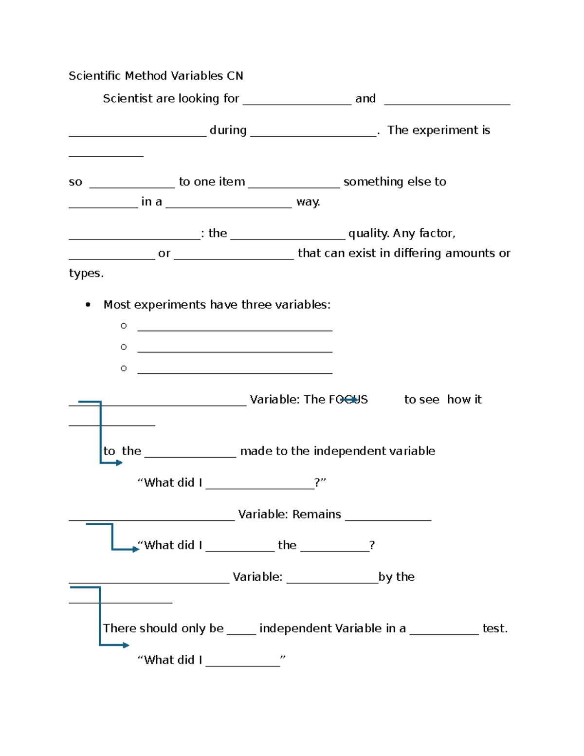 SMV CN - Cornell Notes - Scientific Method Variables CN Scientist are ...