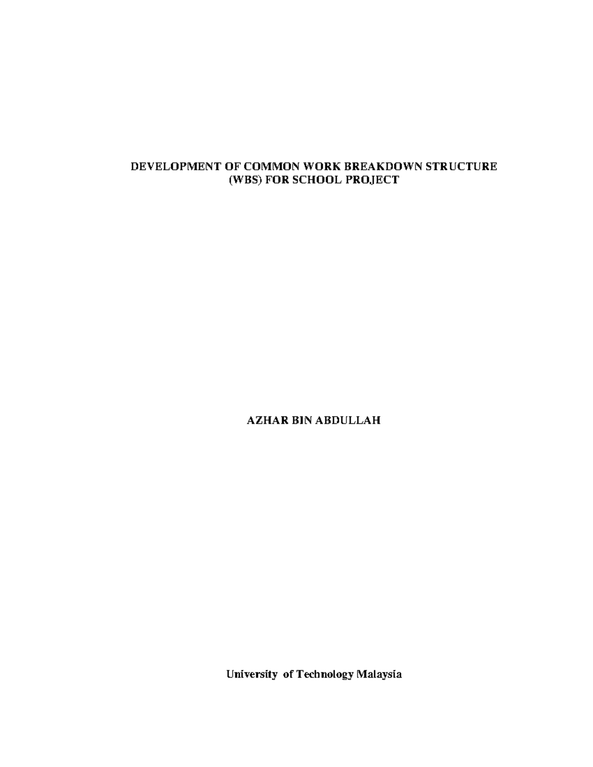 Common WBS for School Projects: Enhancing Project Scheduling - Studocu
