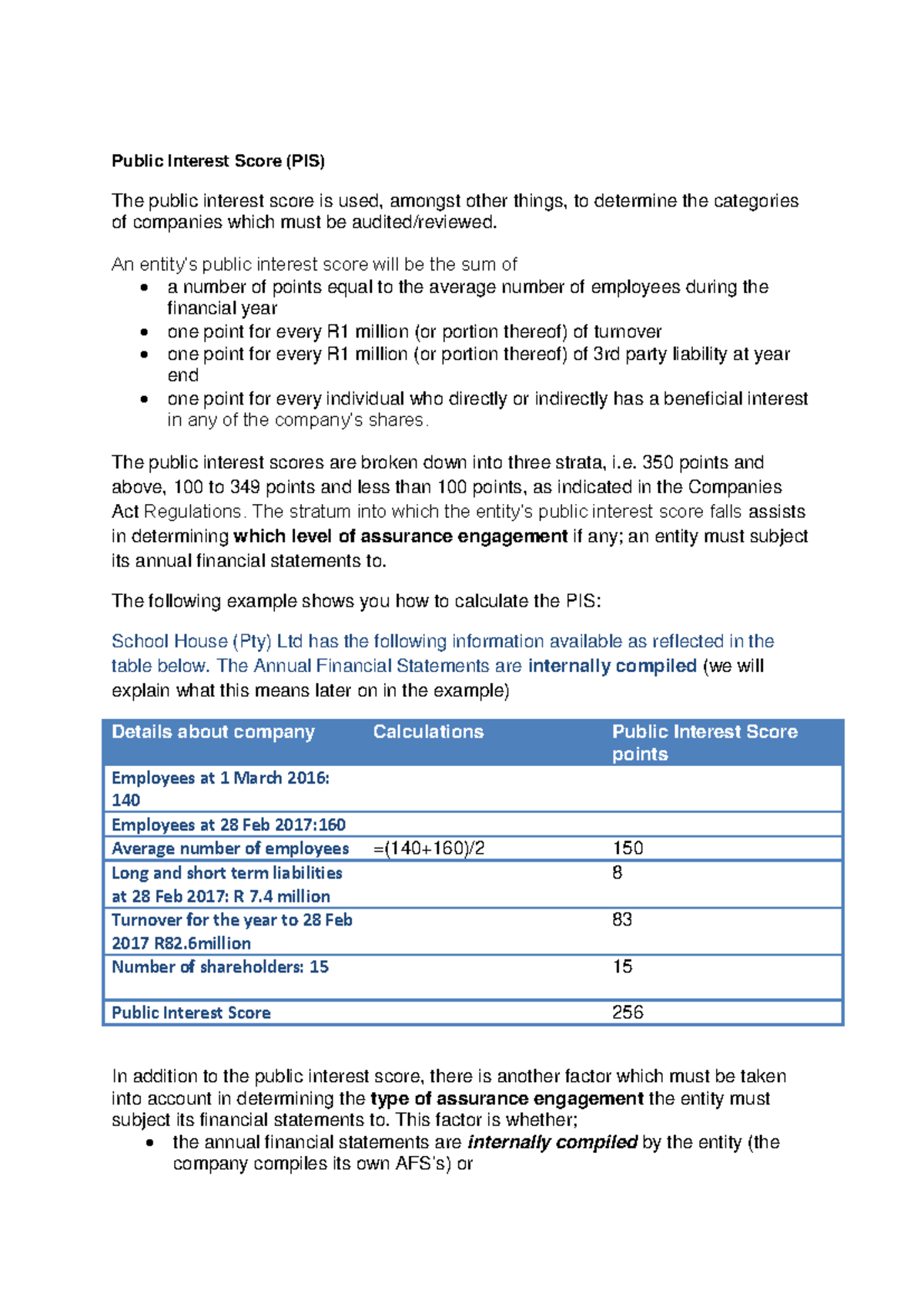 Public Interest Score (PIS) Calculation Notes and Assurance Guide - Studocu