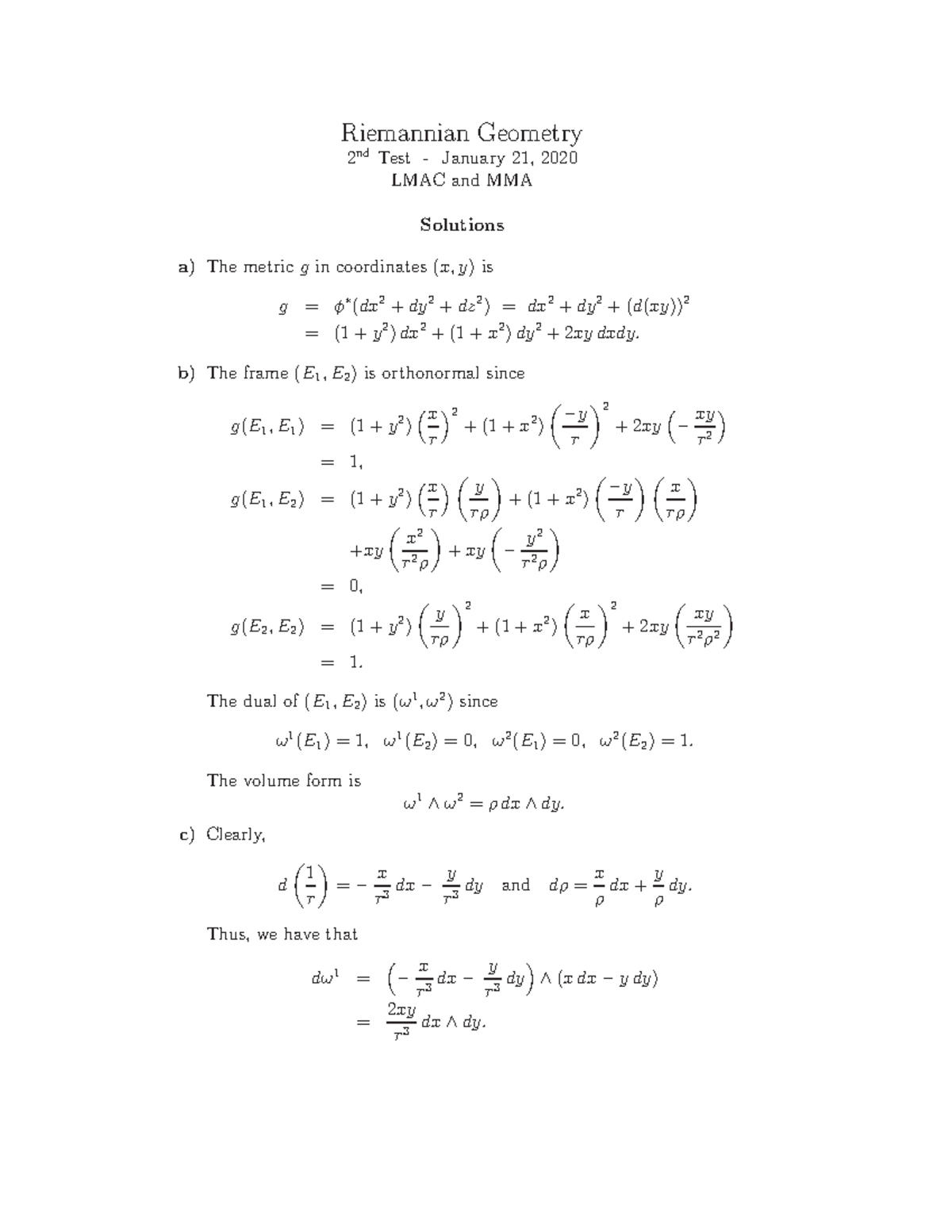 Geometria Riemanniana Teste 2R 2001 - Riemannian Geometry 2 nd Test ...