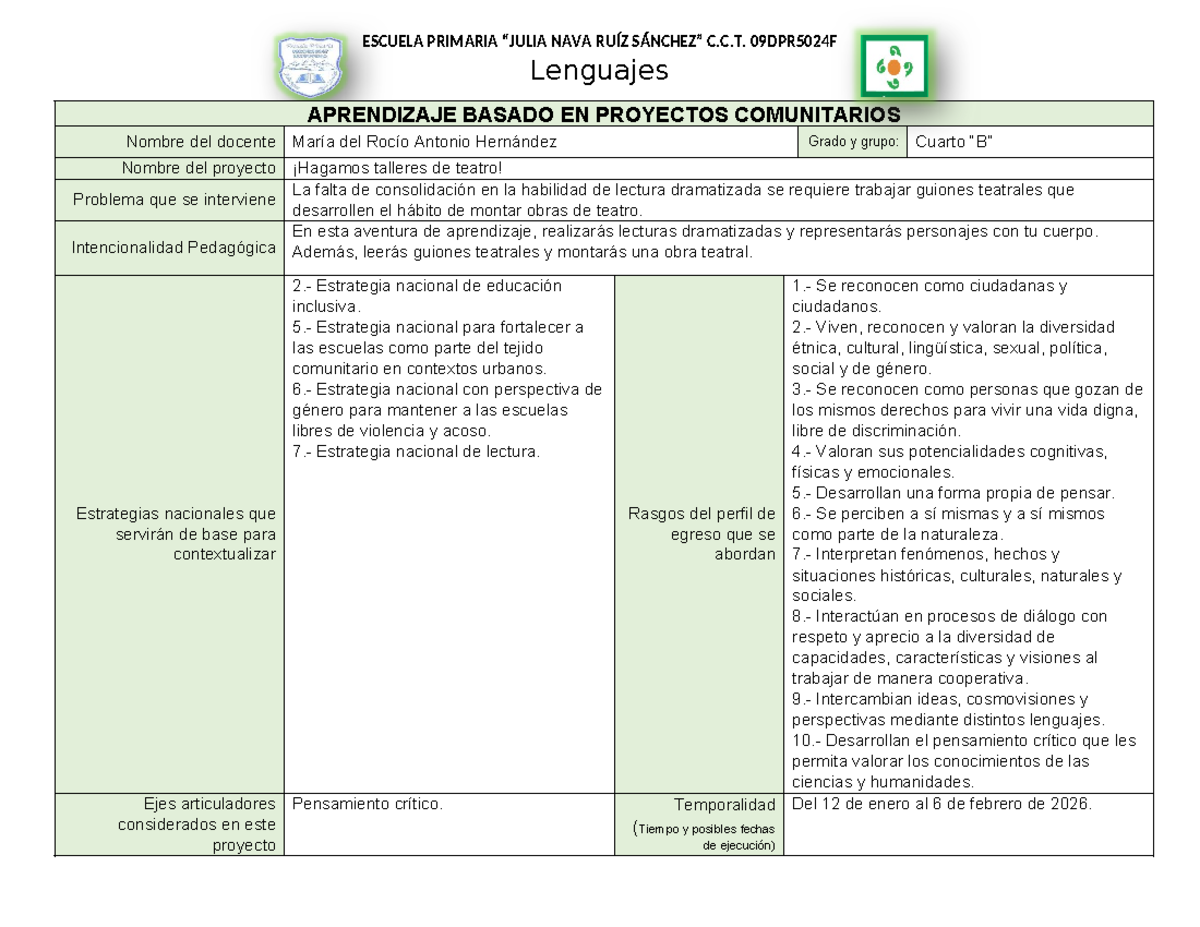 1-Lenguajes. Planeación de Aprendizaje Basado en Proyectos Comunitarios ...