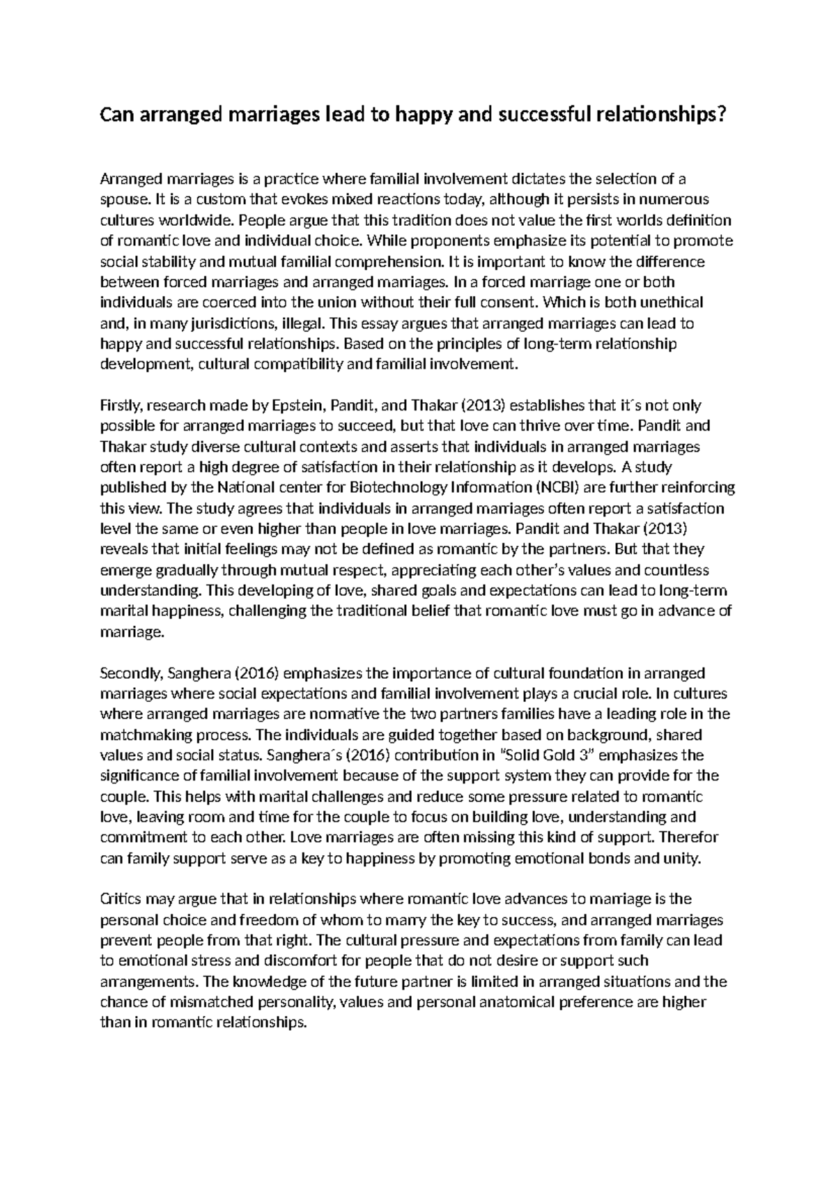 Arranged Marriages: Pros and Cons of the Tradition - Essay Notes - Studocu