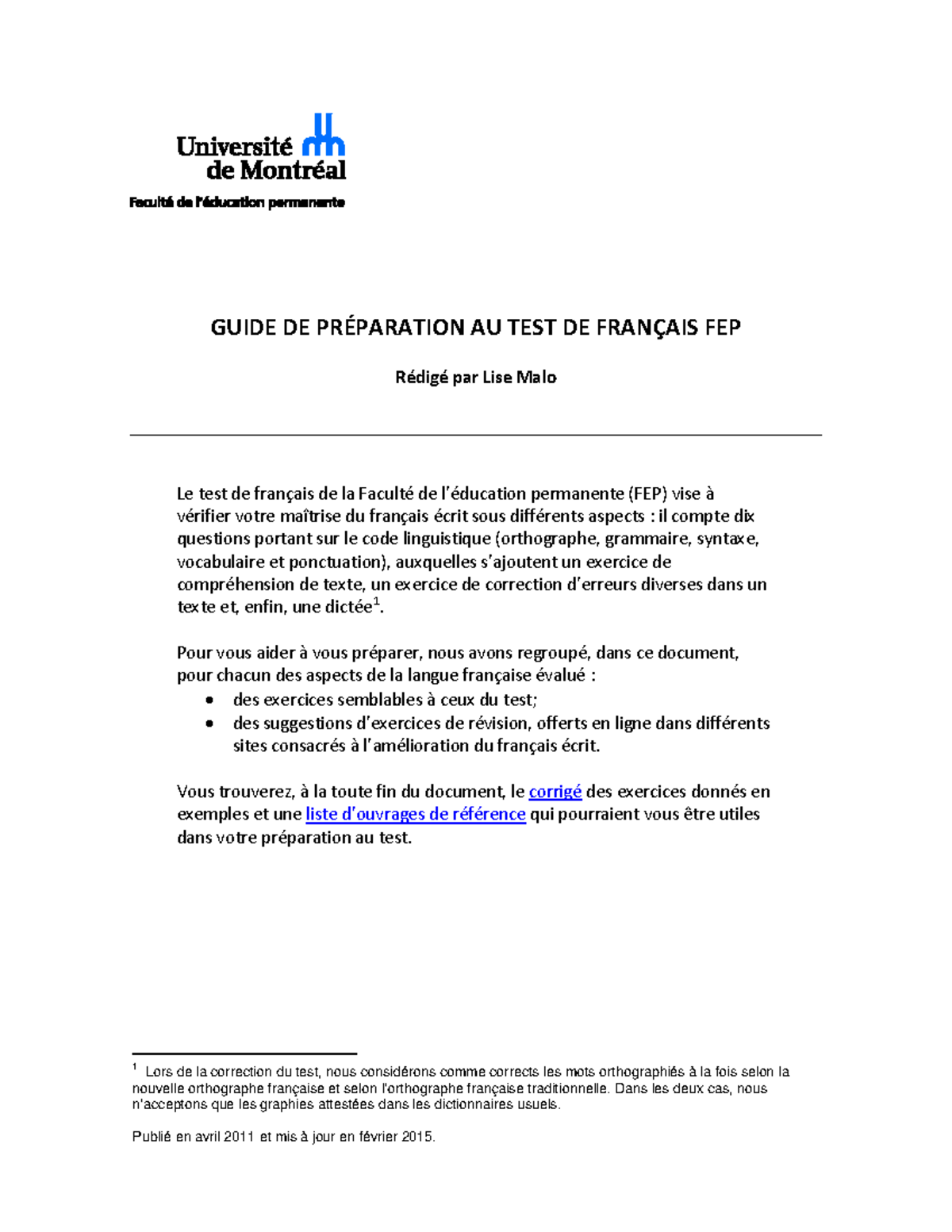 Guide de Préparation au Test de Français FEP - Studocu