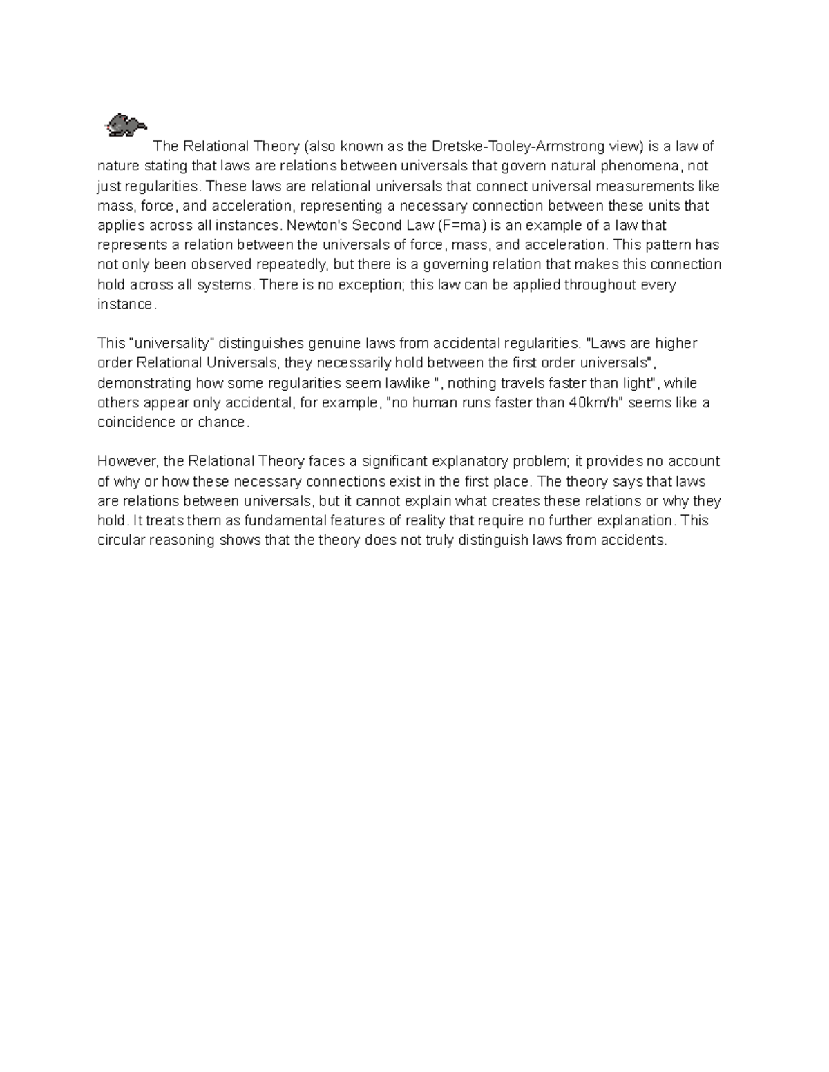 Relational Theory Overview: Dretske-Tooley-Armstrong View - Studocu