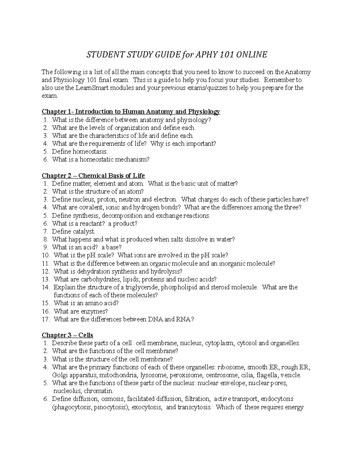 APHY101 Final Exam Student Study Guide: Key Concepts & Topics - Studocu