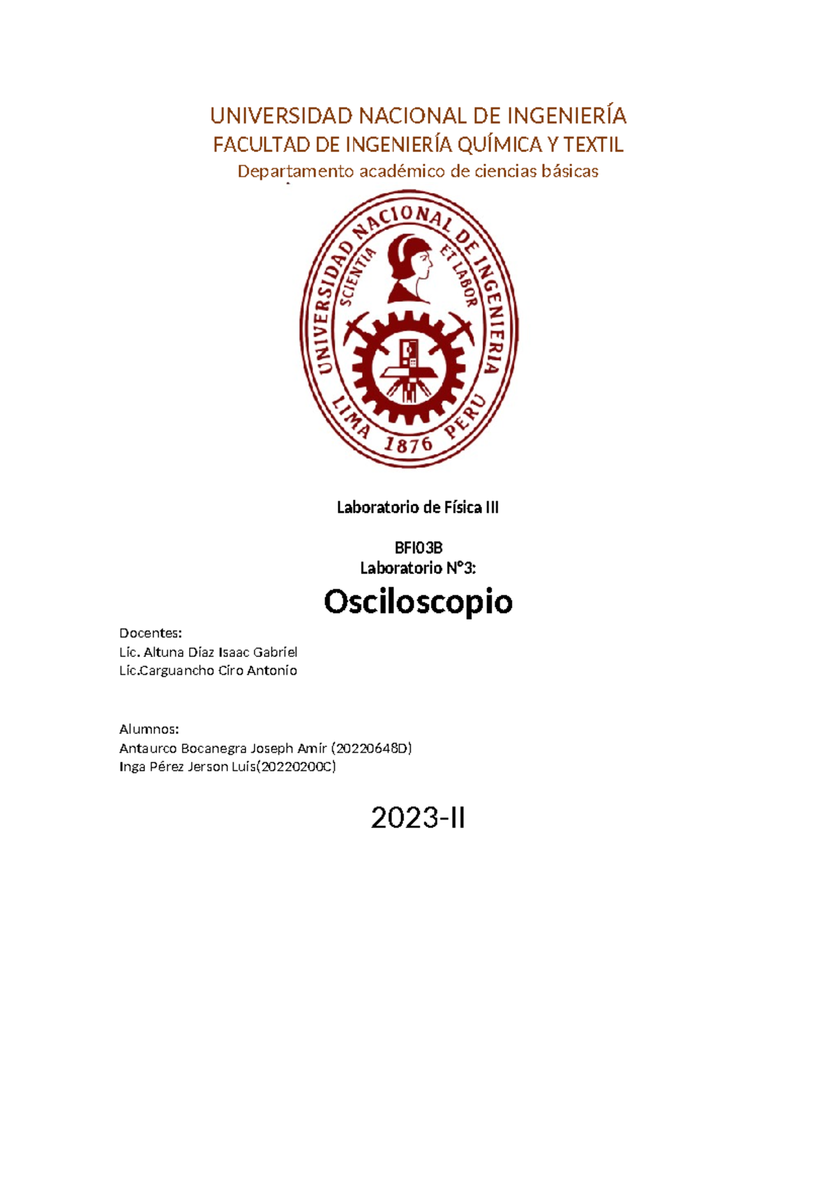 Laboratorio 3: Uso del Osciloscopio en BFI03B (Física III) - Document Preview
