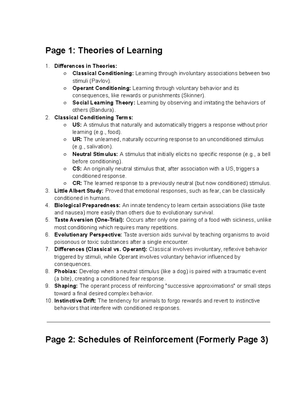 AP Psychology Learning Targets: Theories of Learning and Conditioning ...