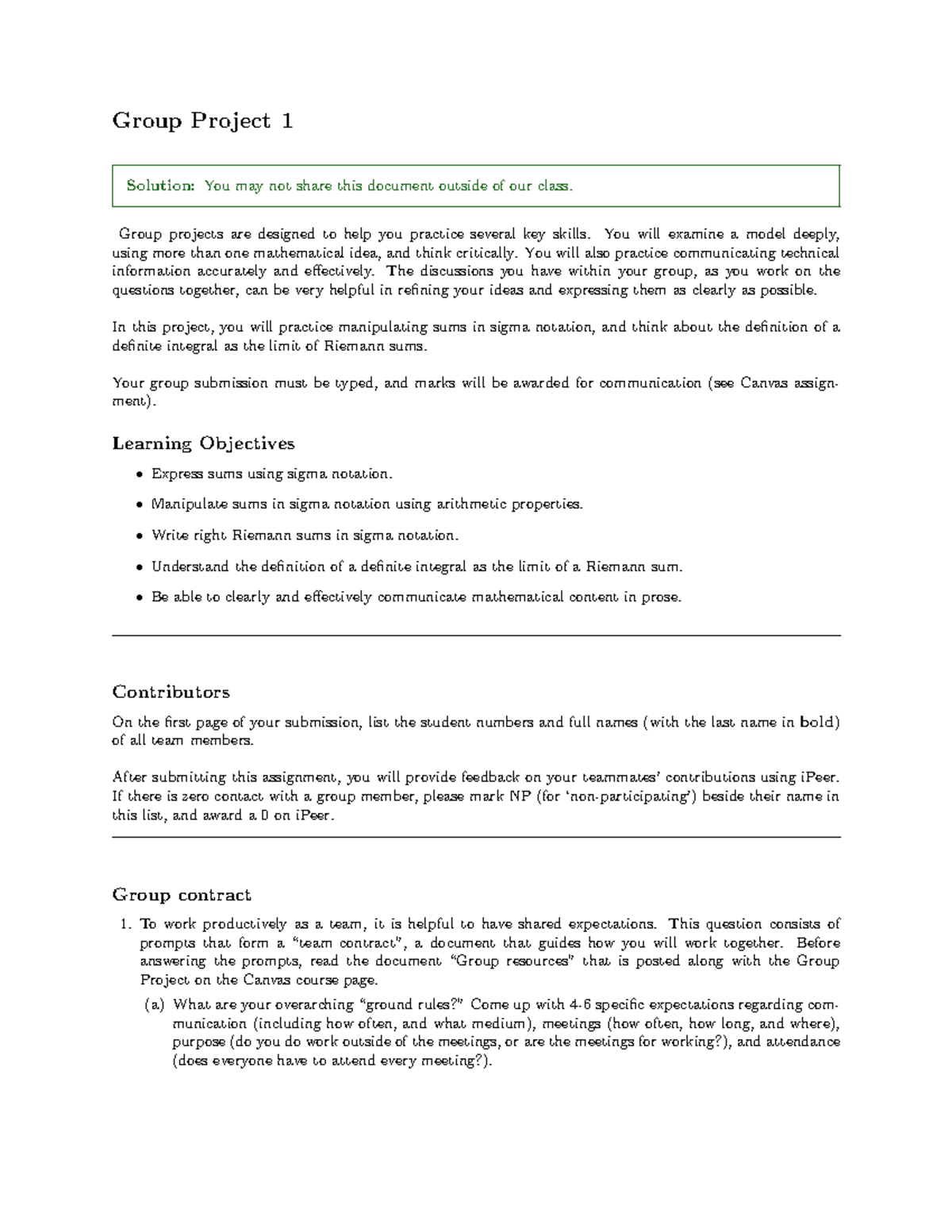 Project 1 Answer Key - Group Project 1 Solution: You may not share this ...