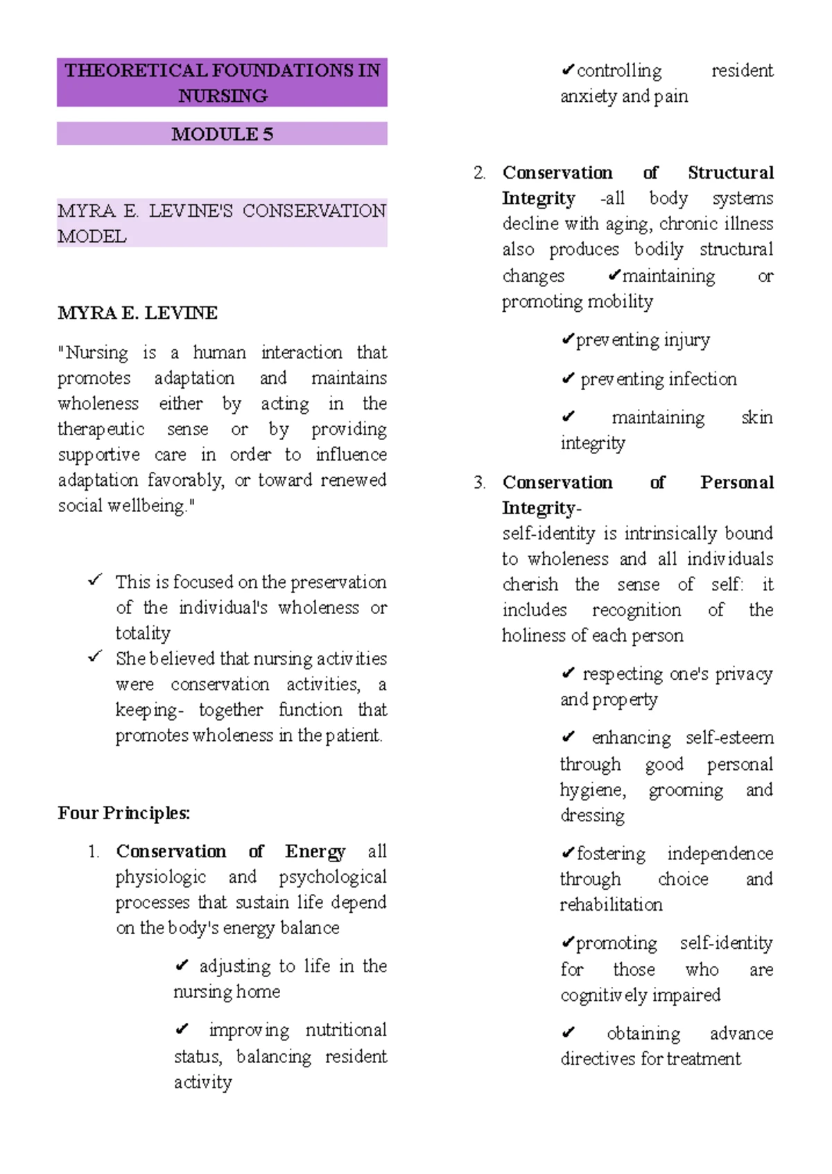 TFN Module 9: Joyce Relationship Model in Nursing Theory - Studocu