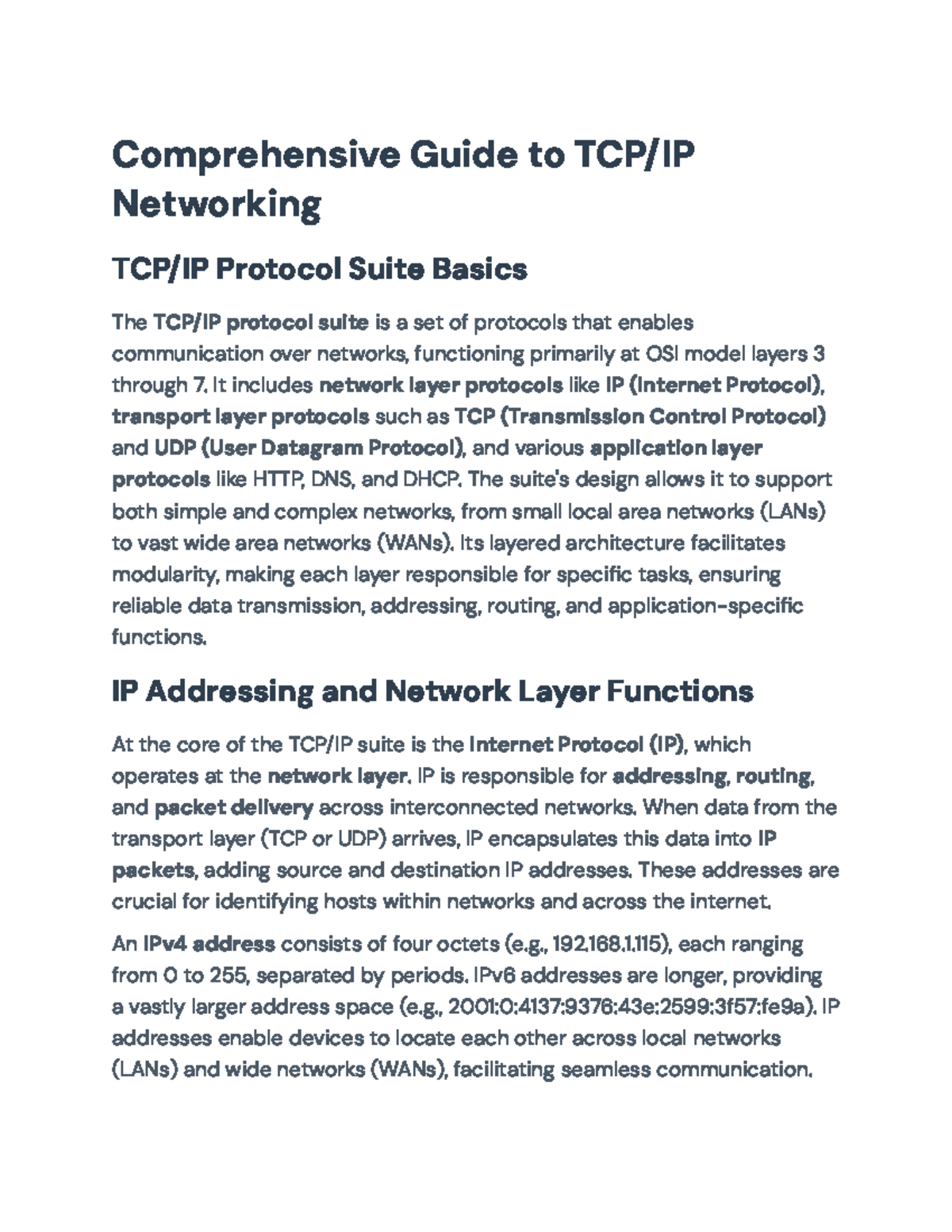 Comprehensive Guide to TCP/IP Networking Protocols and Concepts - Studocu
