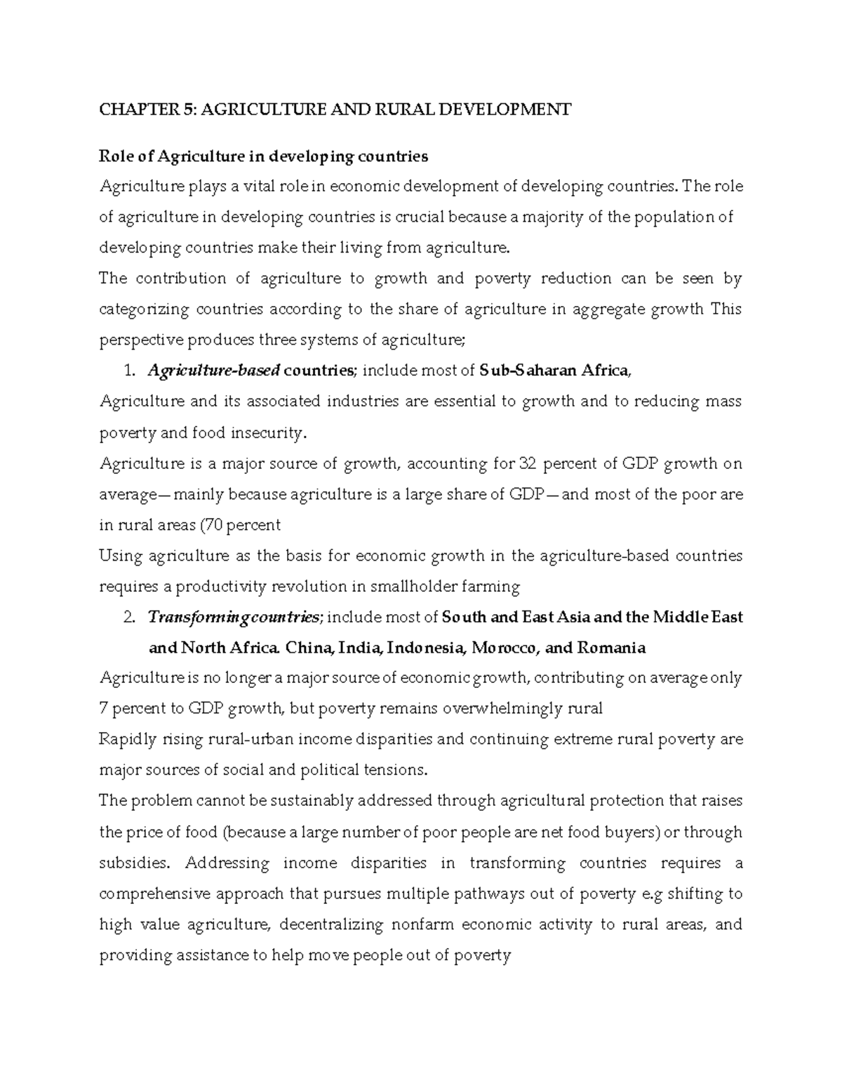 Chapter 5: The Impact of Agriculture on Economic Development - Studocu