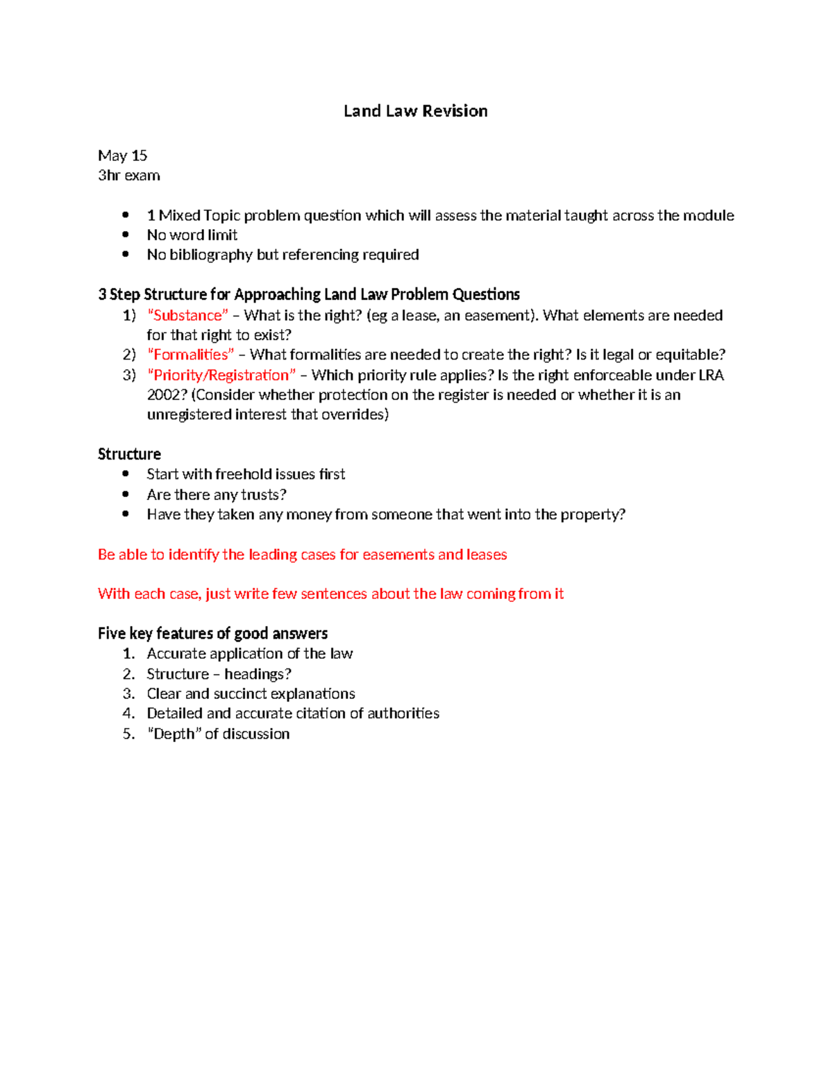Land Law Revision Notes for 3hr Exam Preparation (LD101) - Studocu