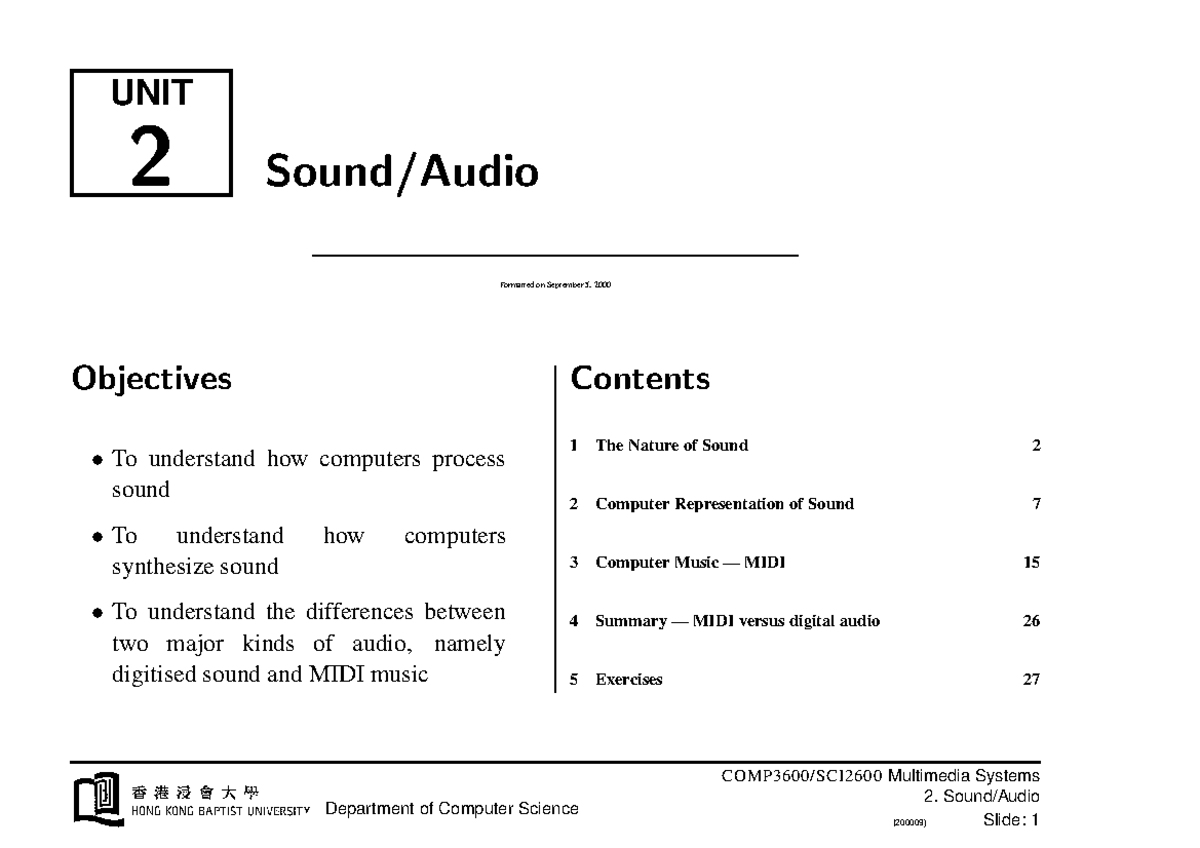 Unit 2 - Multimedia Systems (Sound/Audio) - UNIT 2 Sound/Audio ...