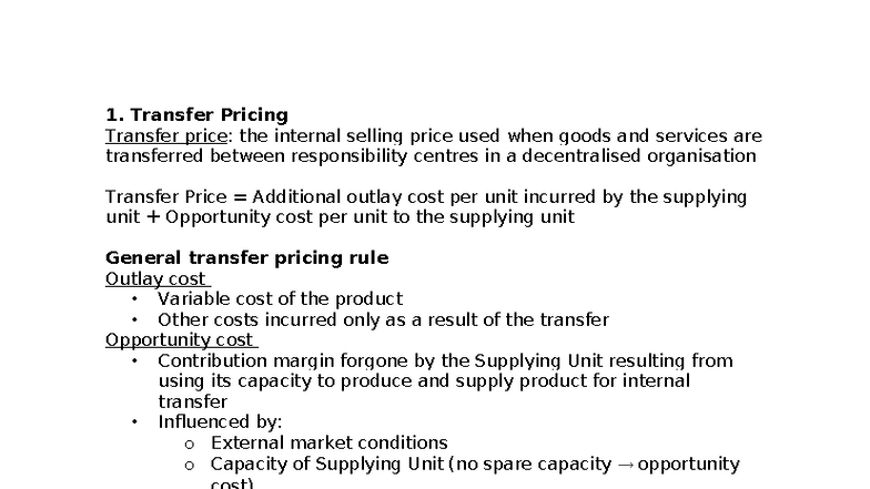 ACCG3001 Transfer Pricing & Performance Measurement Insights - Studocu