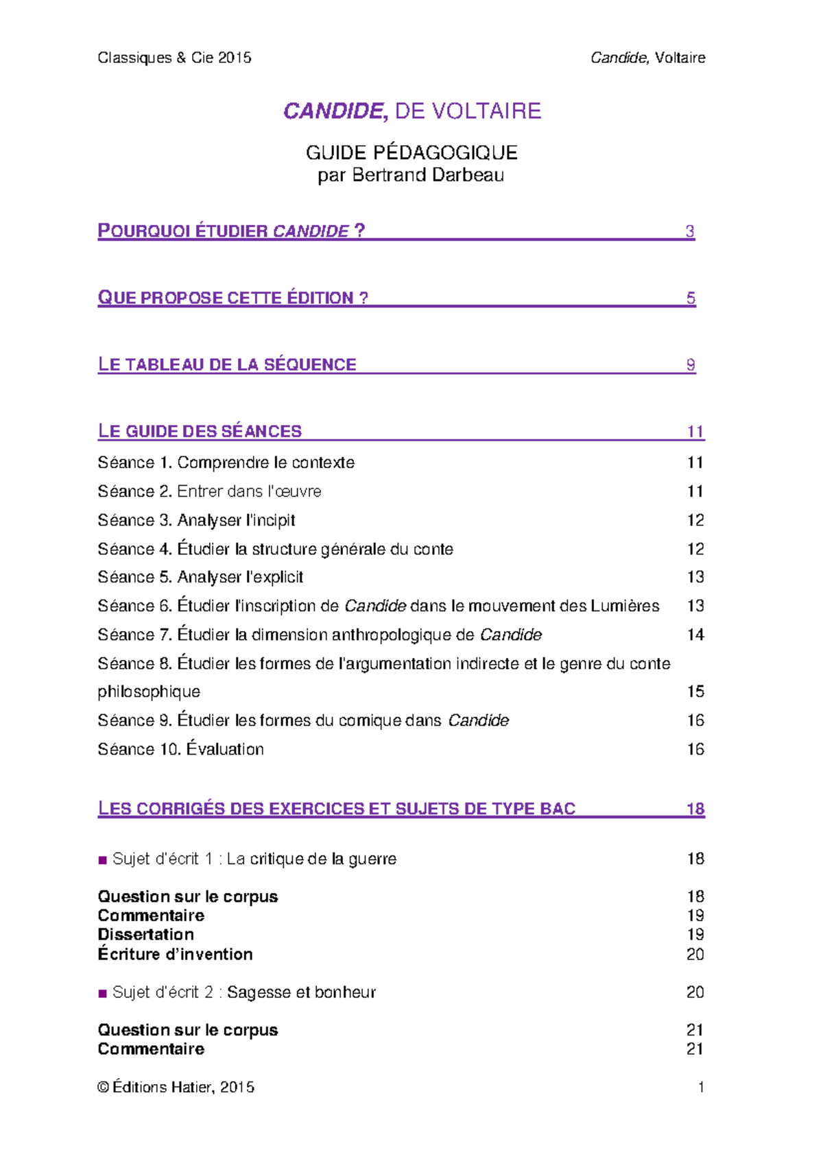 Guide Pédagogique sur Candide de Voltaire - CIE 2015 - Studocu