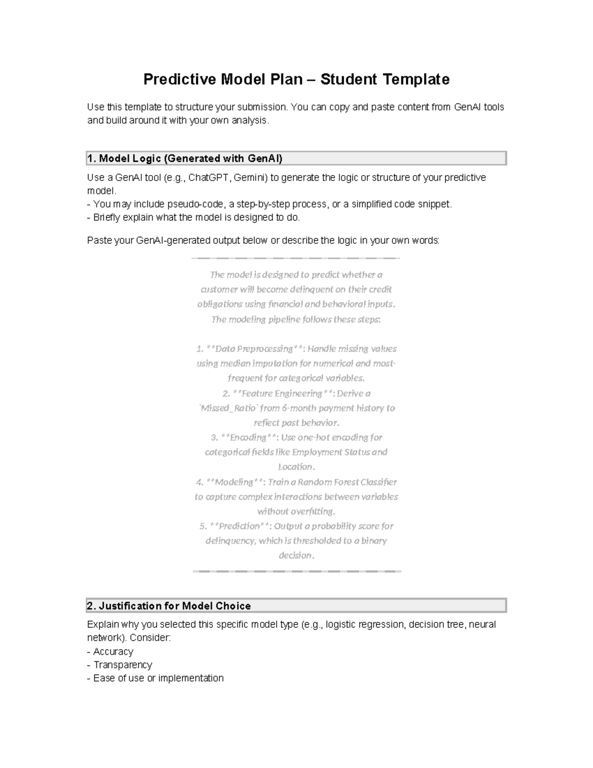 Predictive Model Plan (Task2) for Customer Delinquency Analysis - Studocu
