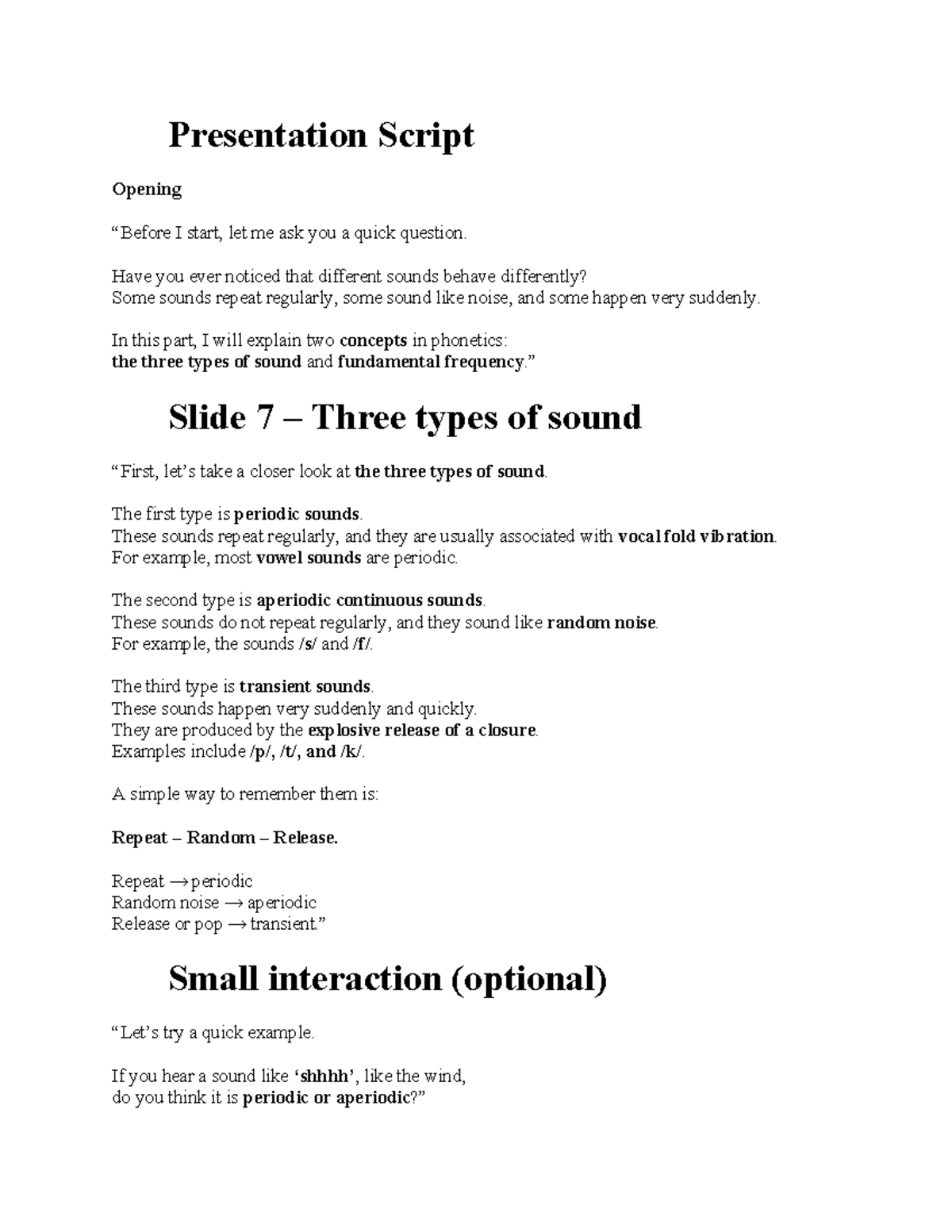 Phonetics Presentation Script: Types of Sound Explained - Studocu