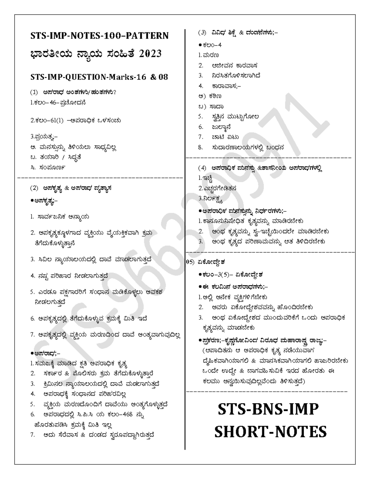 STS BNS 100 Important Notes & Questions Pattern Analysis - Document Preview