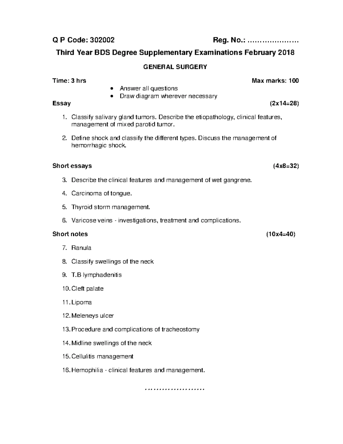 302002 - General Surgery Exam Questions & Management Notes - Studocu