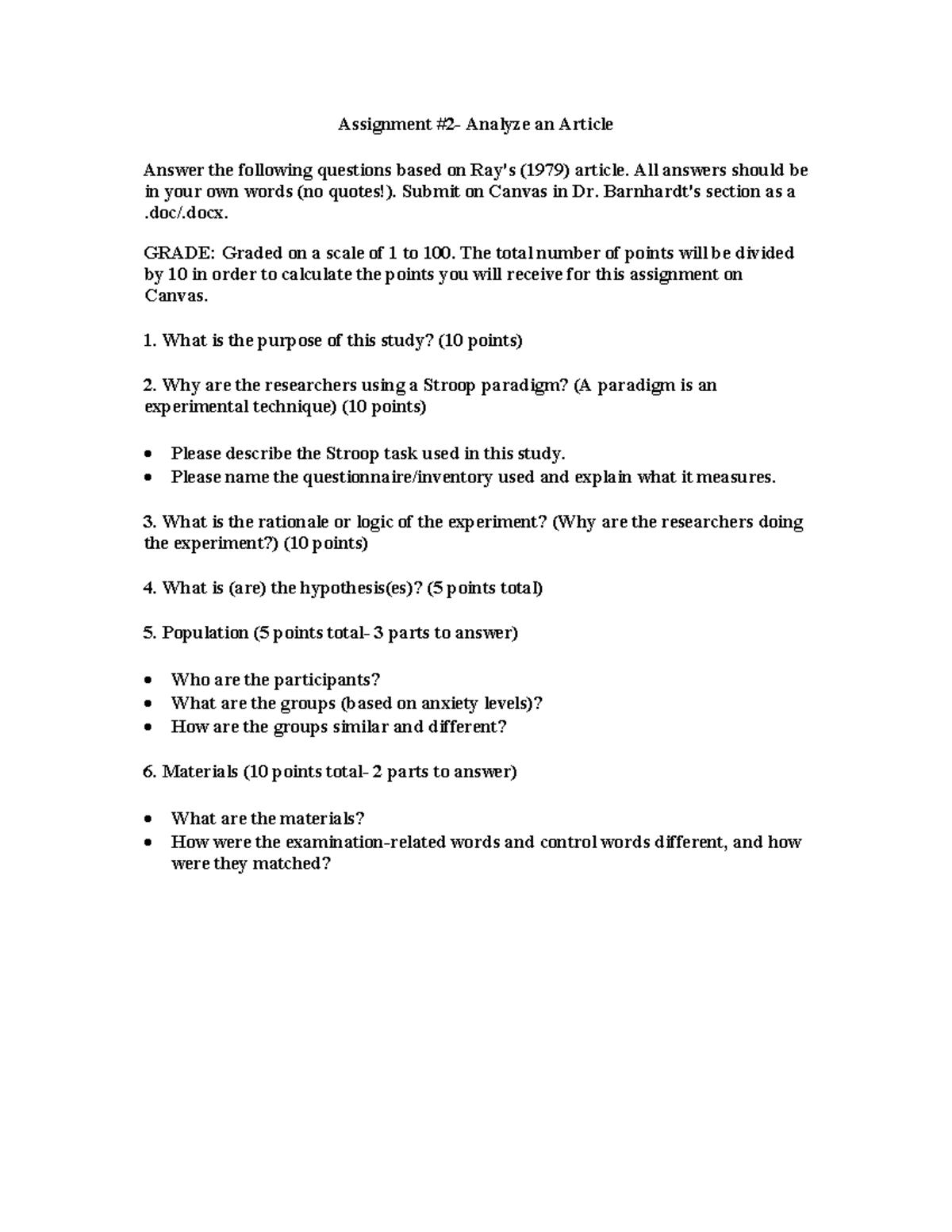 A#2 Assignment: Analyze an Article Questions and Guidelines - Studocu