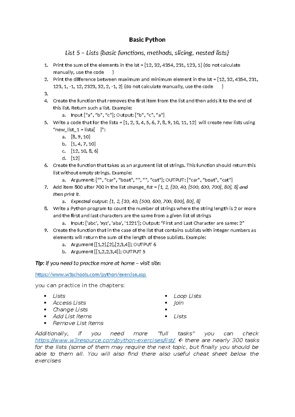 BP2024 2025 List5 Intro to lists - Basic Python List 5 – Lists (basic ...