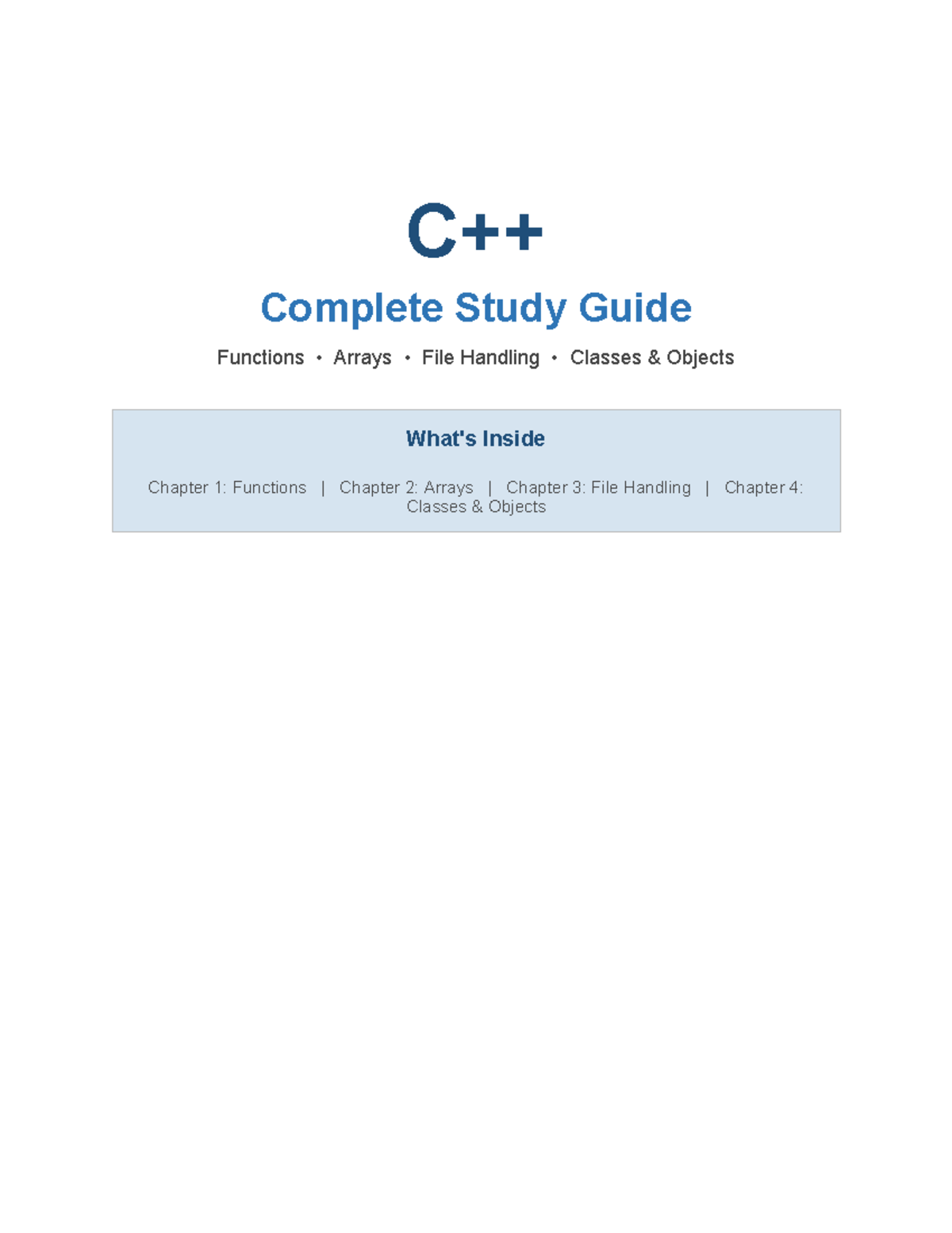C++ Programming Study Guide: Functions, Arrays, File Handling, Classes ...