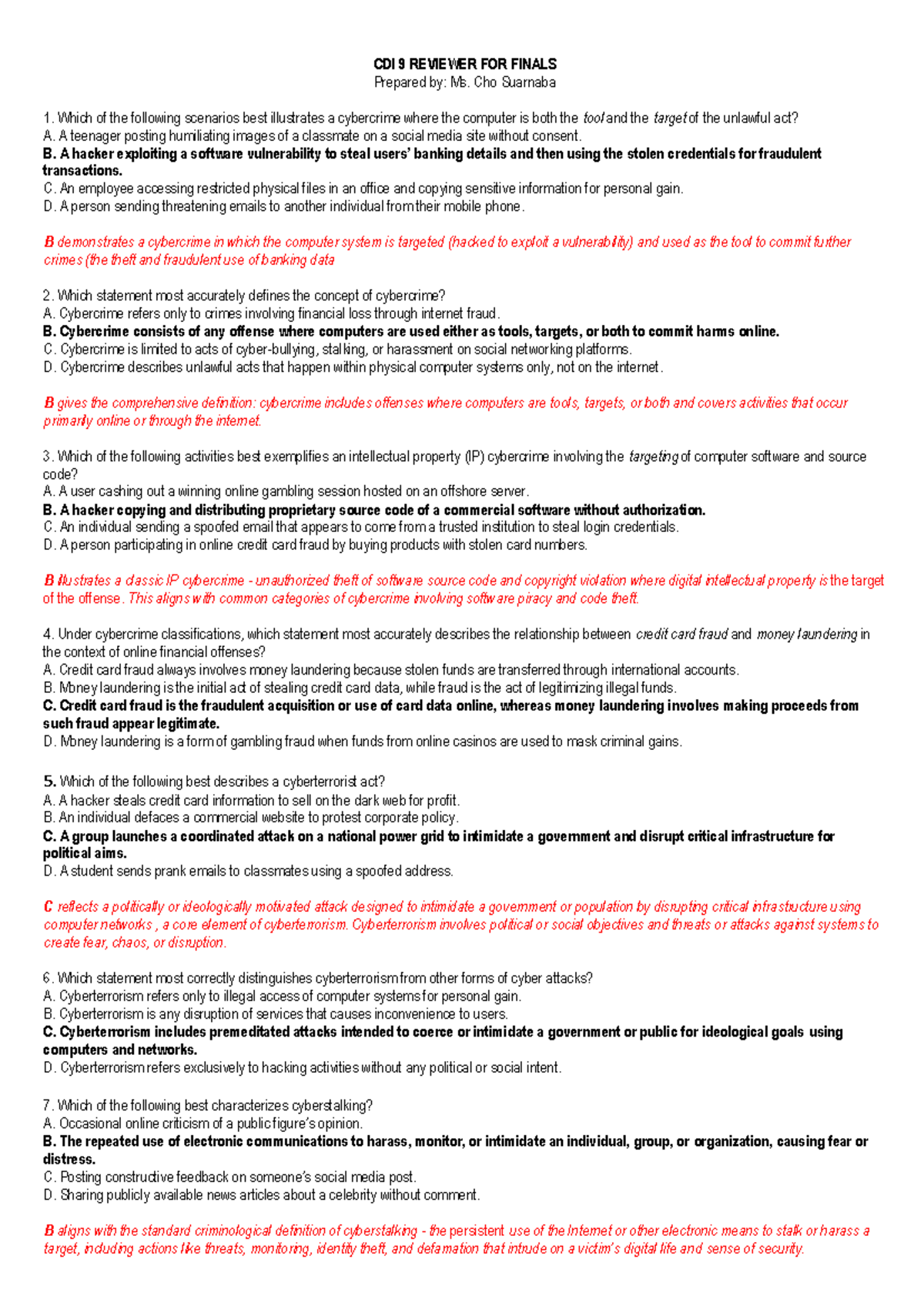 CDI 9 Cybercrime and Environmental Law Reviewer for Finals - Studocu