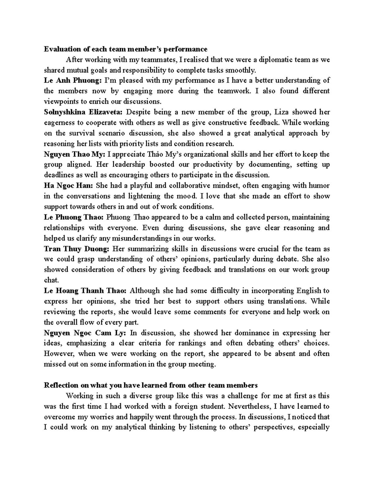 Individual Reflective Essay on Team Performance Evaluation - Studocu