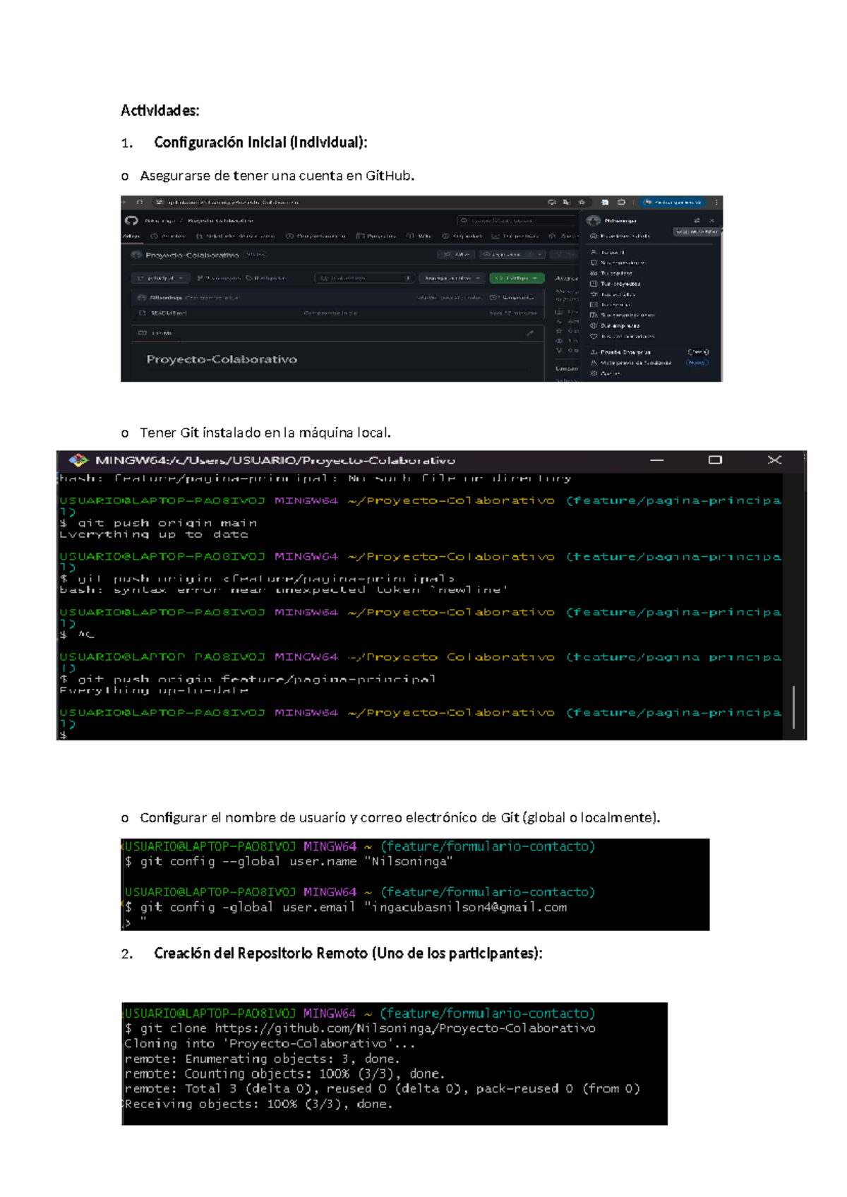 Actividades de Configuración y Uso de GitHub - Curso de Programación ...