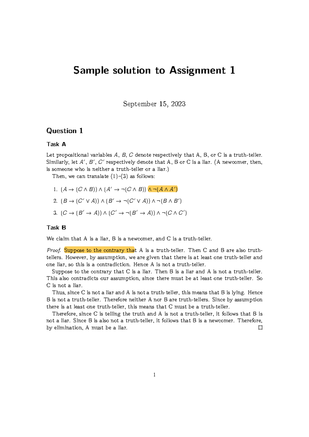 Asg1-solutions - Assignment 1 Solution - Sample solution to Assignment ...