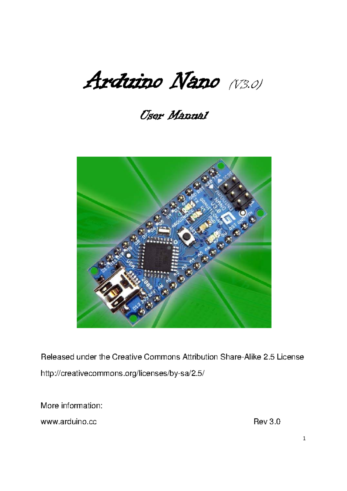 Arduino Nano (V3.0) User Manual - Pin Layout & Functions - Studocu