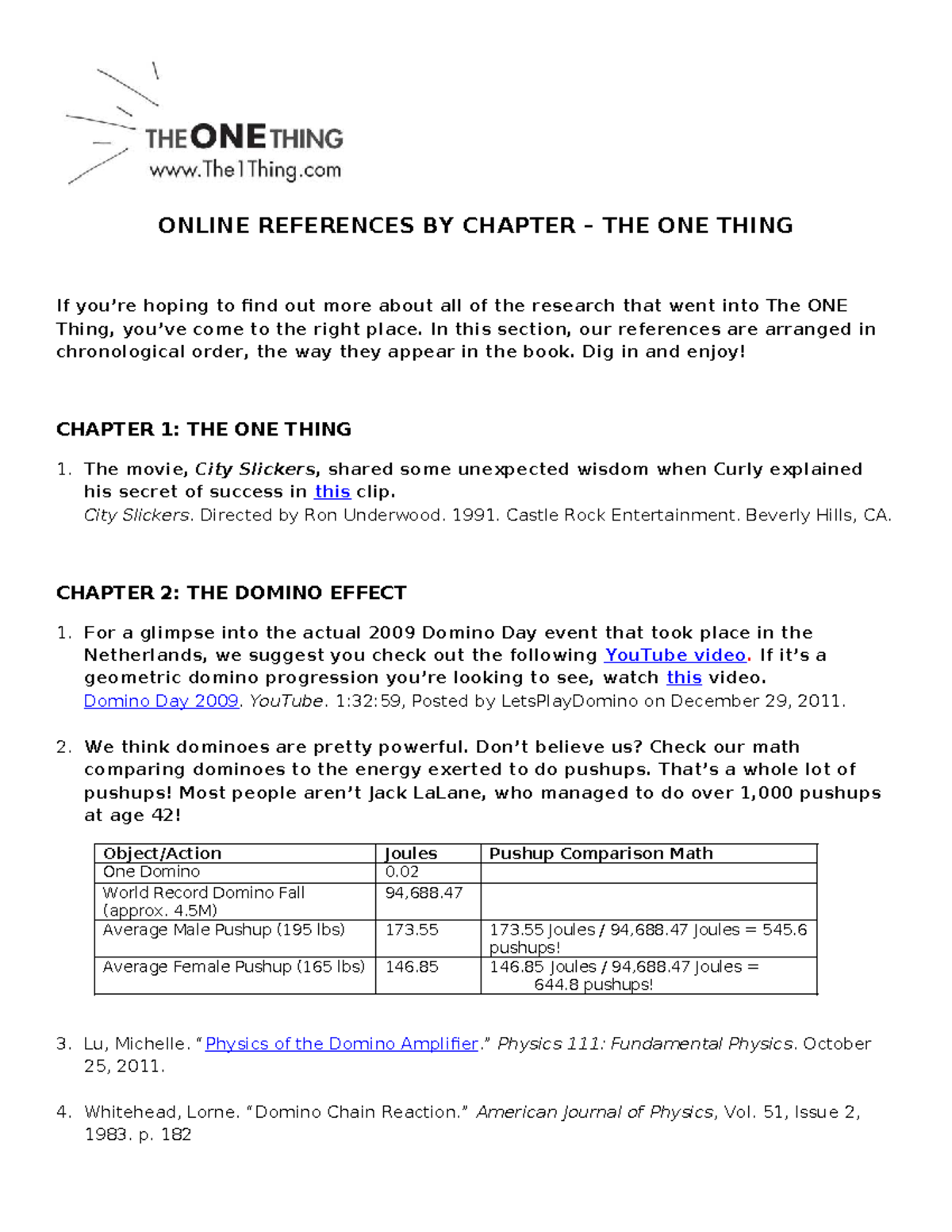 The ONE Thing References: Chapter Insights and Research Sources - Studocu