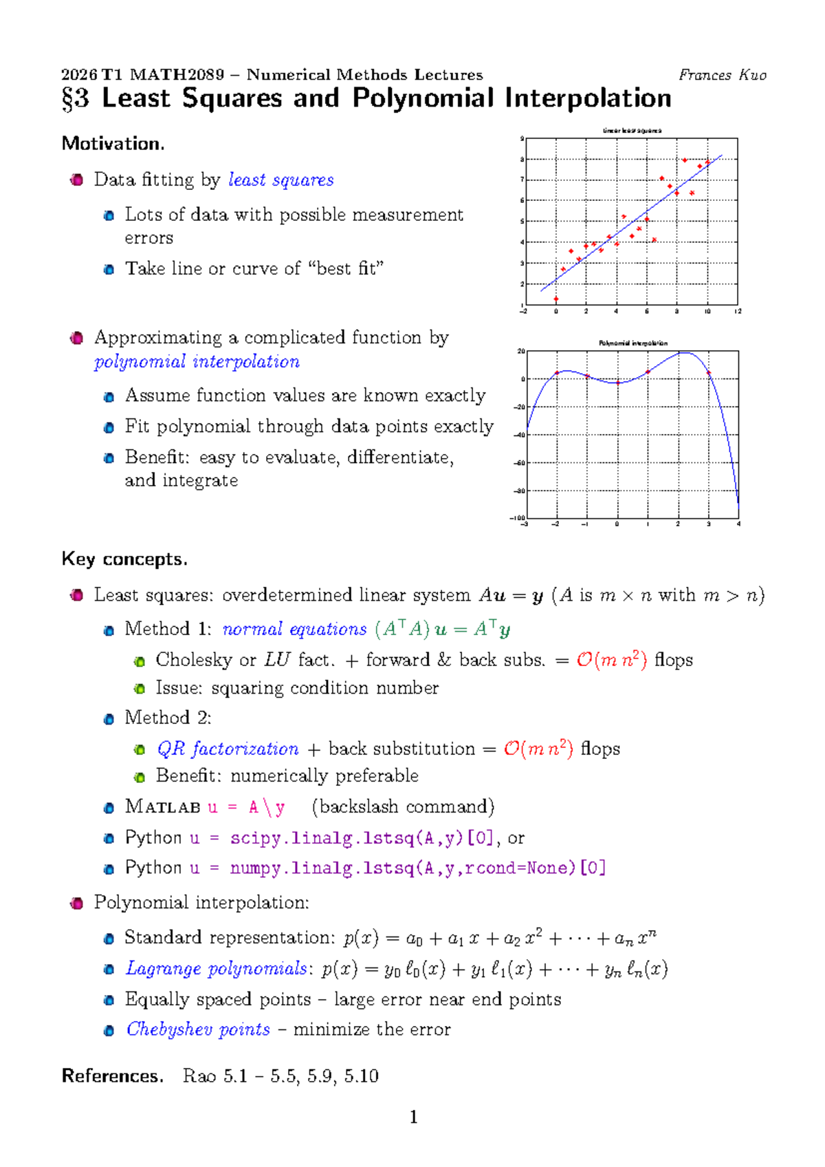 MATH2089 Numerical Methods Lectures: Least Squares & Polynomial ...