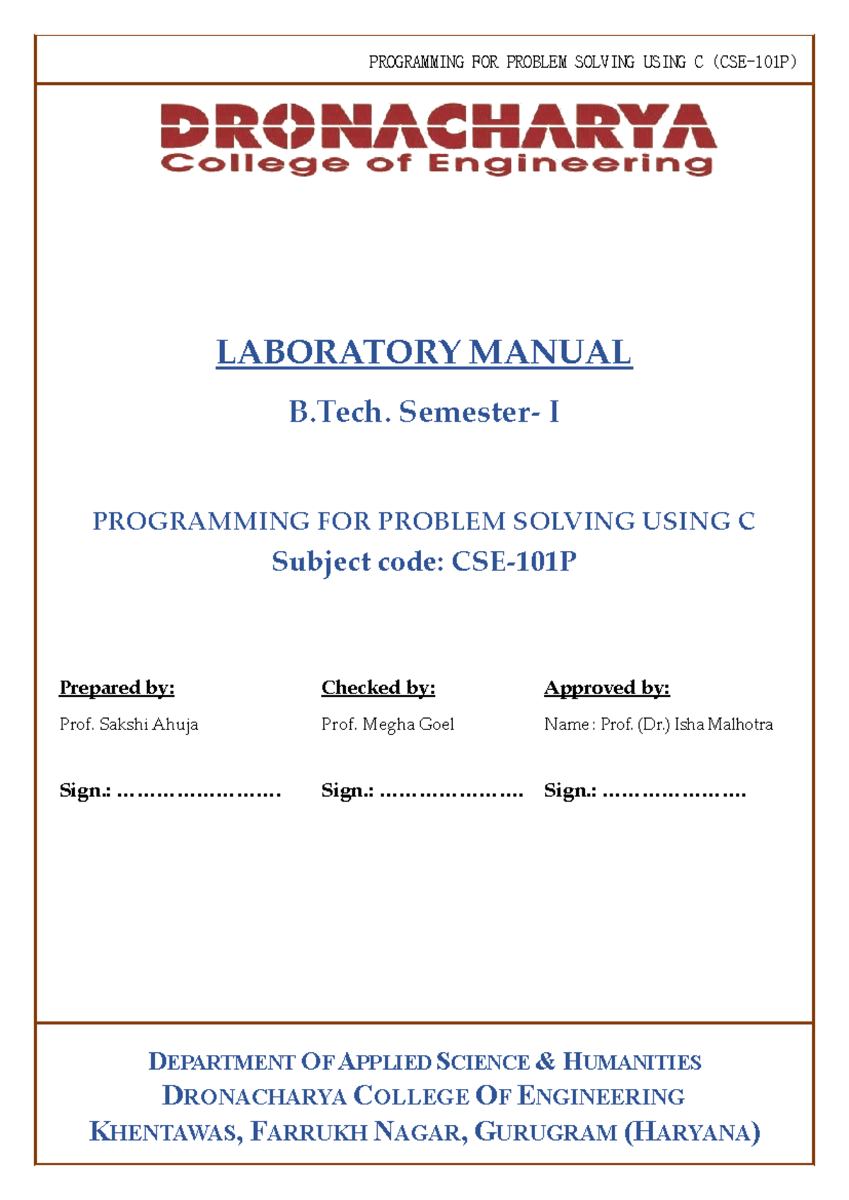 Programming Problem Solving using C 31072023 - DEPARTMENT OF APPLIED ...