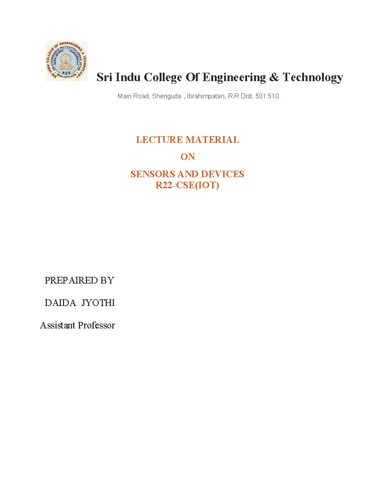 Sensors AND Devices Lecture Material - Sri Indu College Of Engineering ...