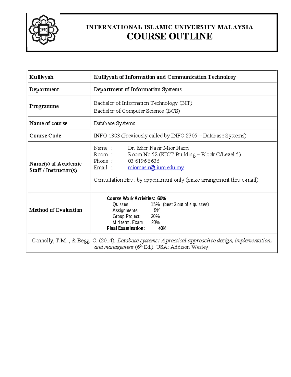 INFO 2301: Course Outline for Elements of Programming - Studocu