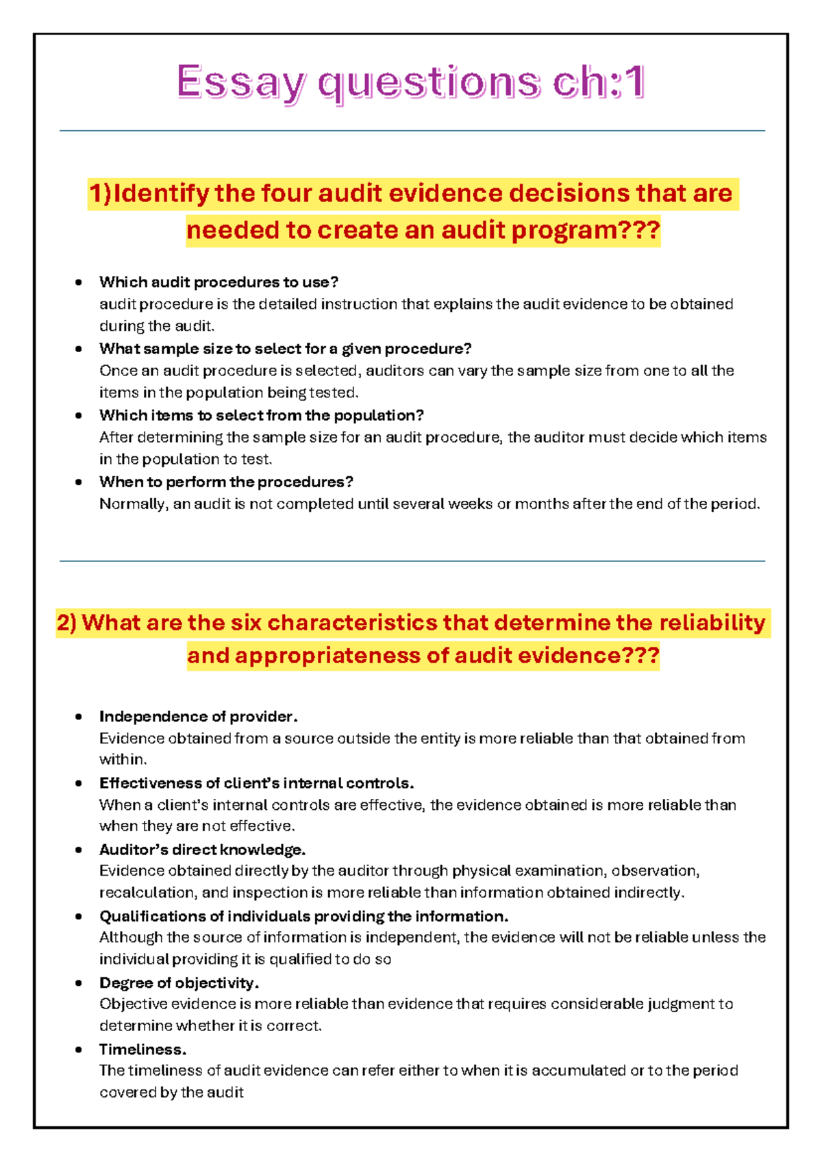 Auditing Essay: Key Evidence Decisions and Procedures (ACCT 301) - Studocu
