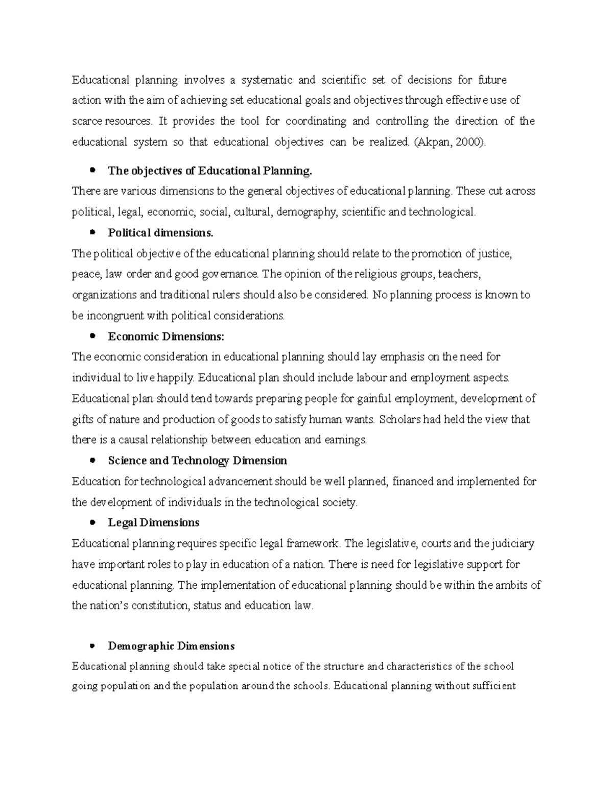 EDU 101: Comprehensive Notes on Educational Planning & Objectives - Studocu