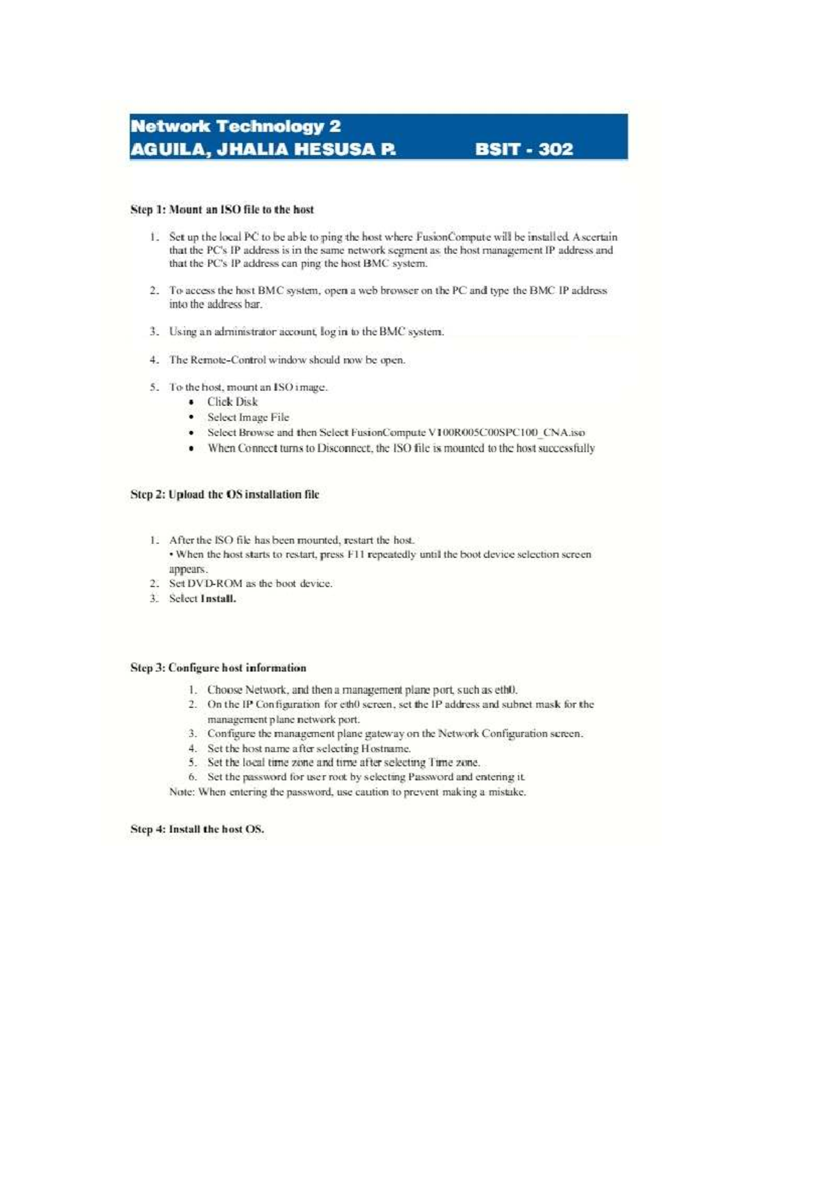 Fusion Compute Install Guide for BSIT 302: Network Tech 2 - Studocu