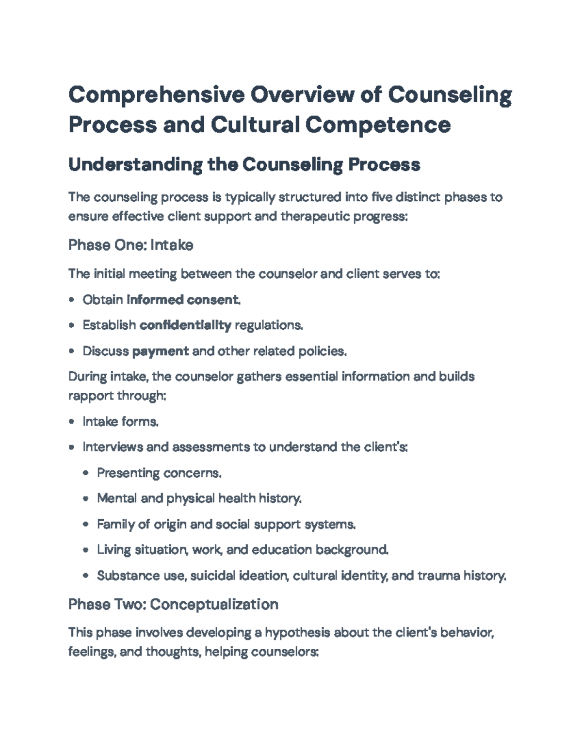Comprehensive Counseling Process and Cultural Competence Overview ...