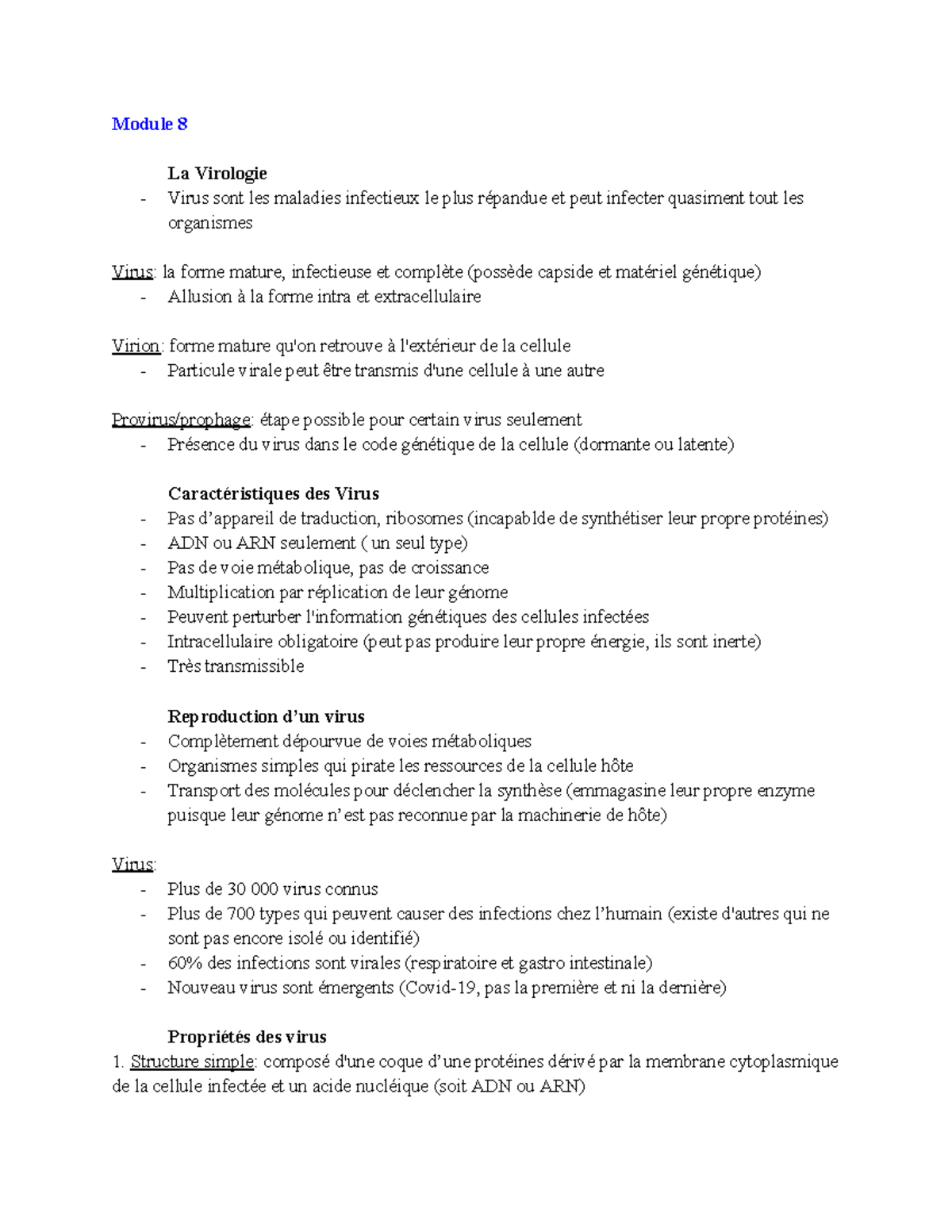 Module 8: La Virologie - Caractéristiques et Reproduction des Virus ...