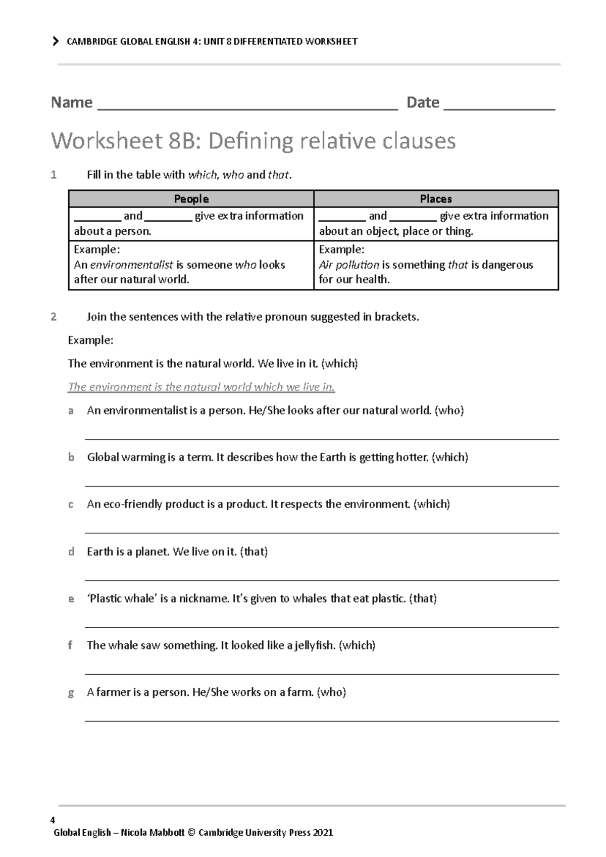 GE 4 Diff WS Unit 8B - ..... - CAMBRIDGE GLOBAL ENGLISH 4: UNIT 8 ...