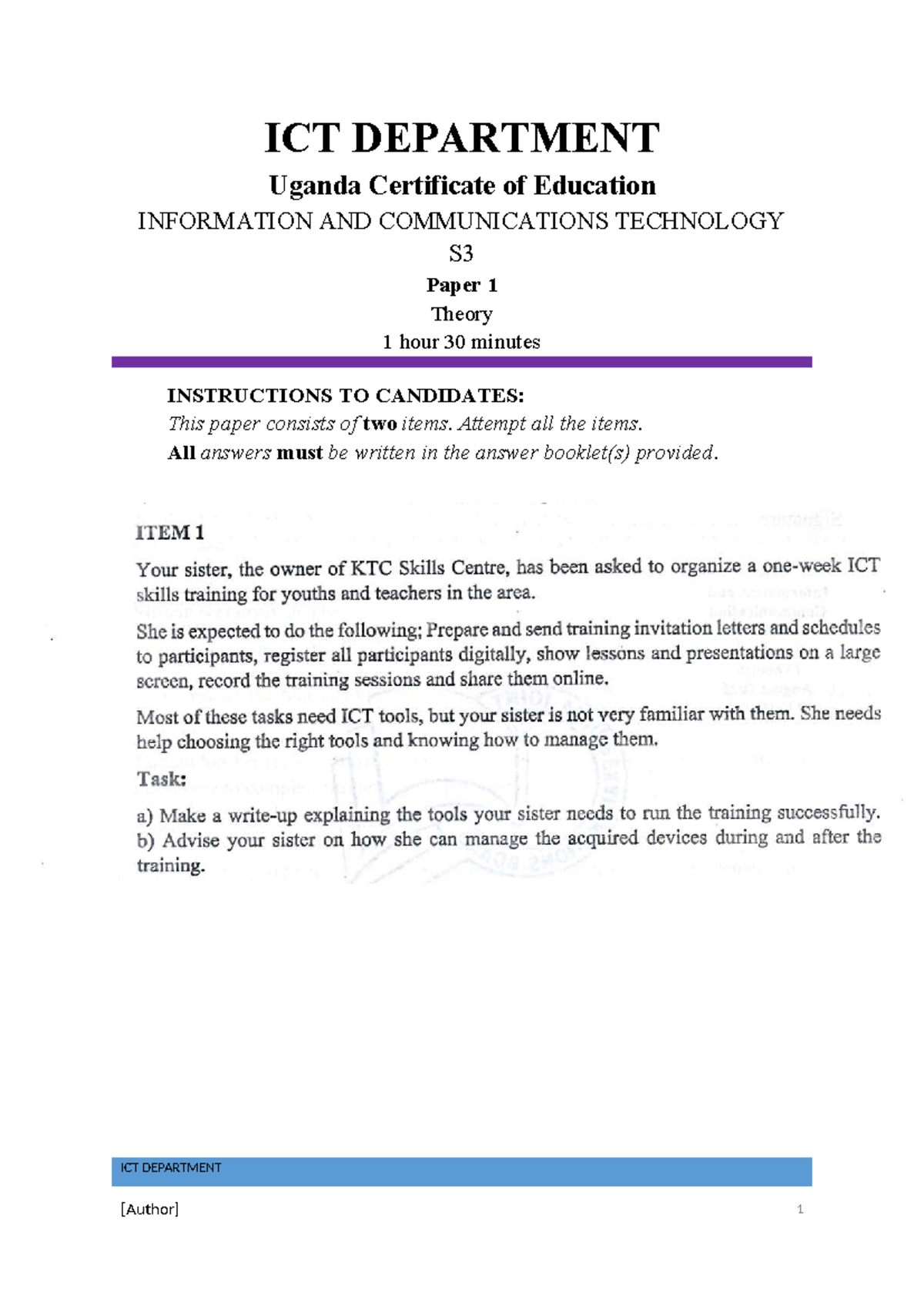ICT PP1 2026 S3 - ICT assessment - ICT/computer - ICT DEPARTMENT Uganda ...