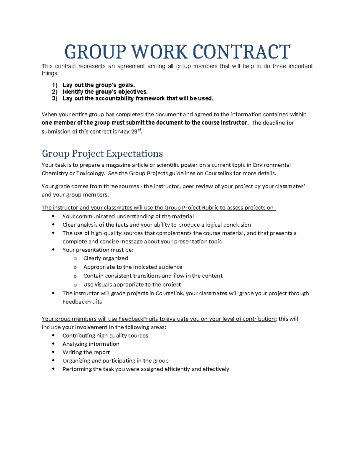 Chem-Tox 3360 Group Project Contract Guidelines S25 - Studocu