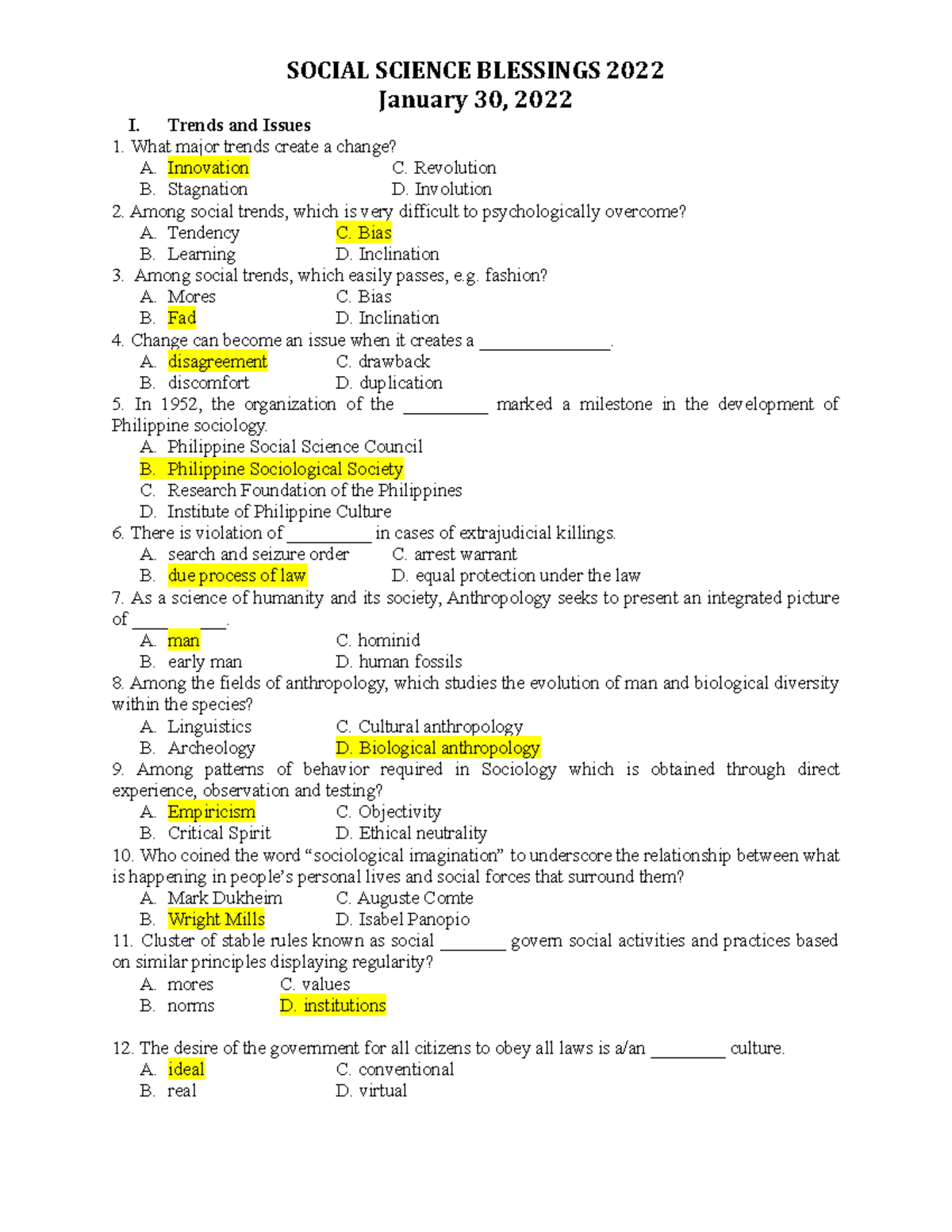 Social Science Trends and Issues Quiz 2022 (SS-101) - Studocu