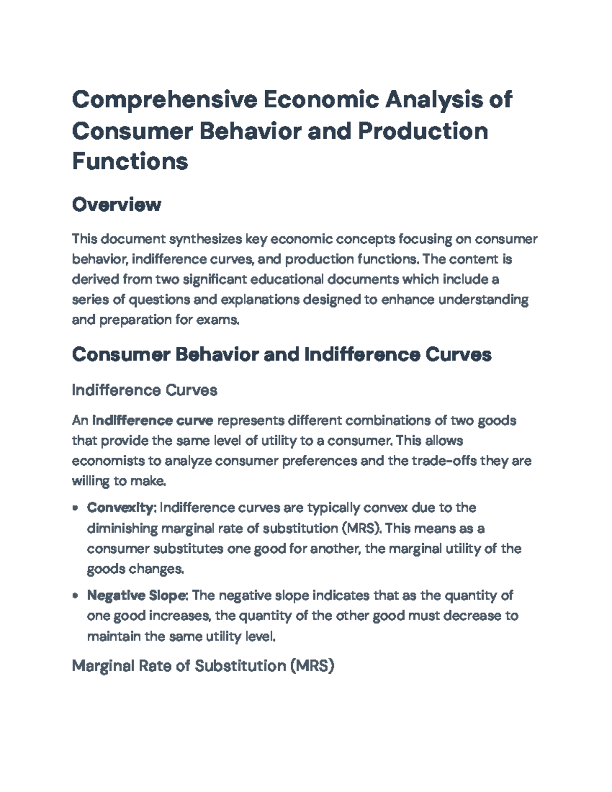 Comprehensive Economic Analysis: Consumer Behavior & Production ...